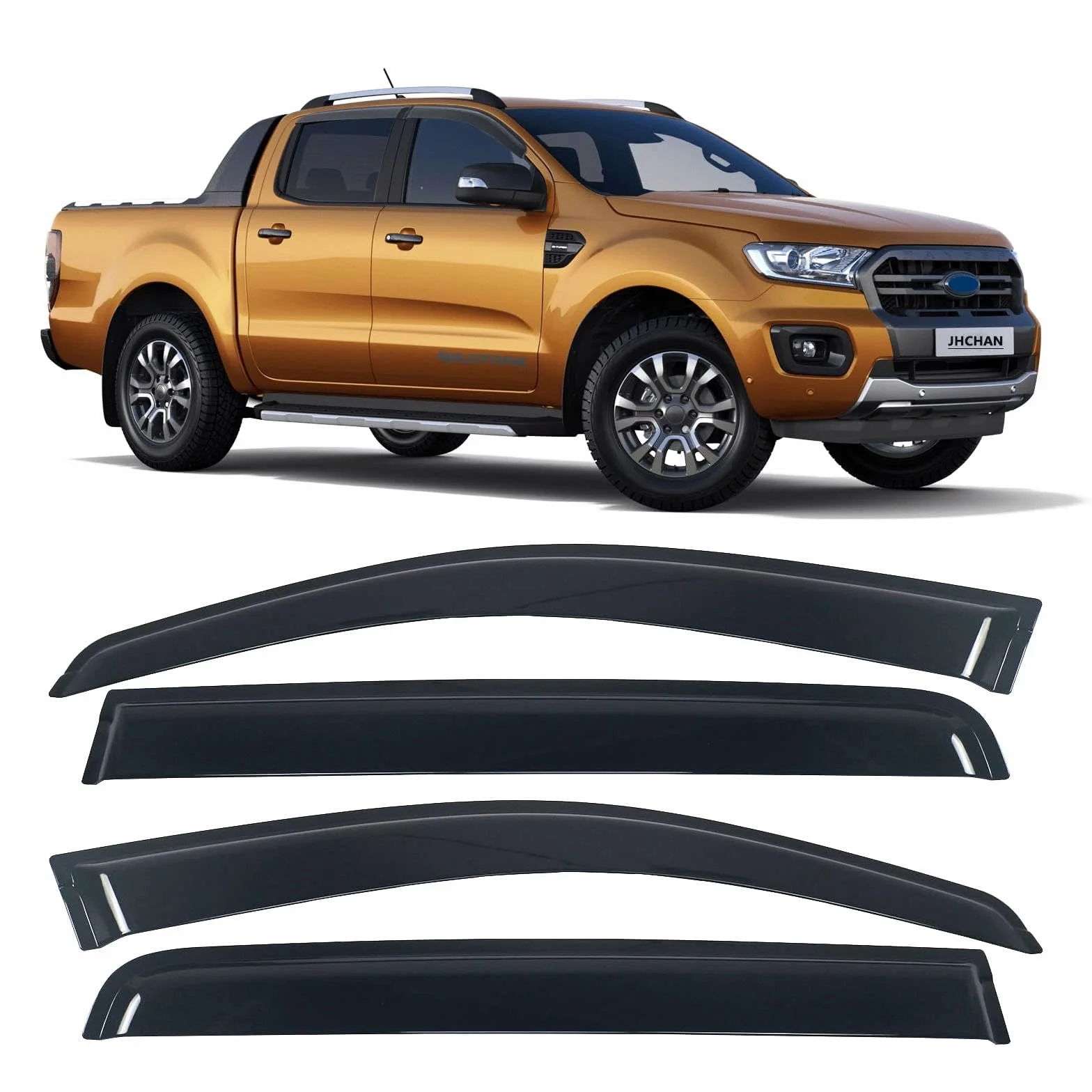 Deflettori d'aria Ford Ranger Wildtrak Raptor 2012-2022 Double Cabin T6 T7 T8 XL XLT Limited XLS Smoke nero