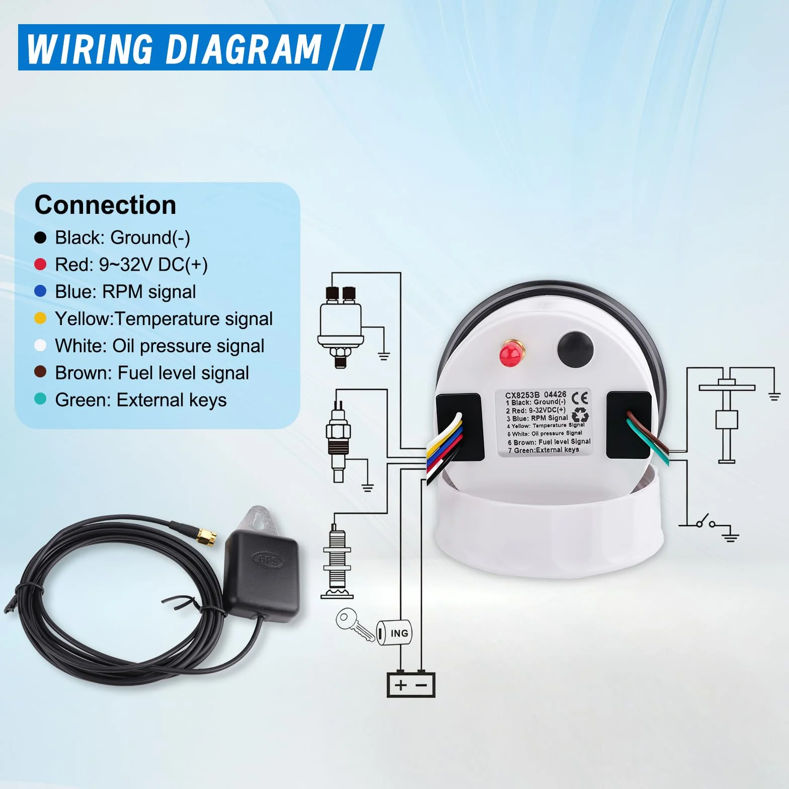 Tachimetro GPS 85 mm 6 in 1 Multifunzione Digitale Tachimetro Contagiri Voltmetro Indicatore Livello Carburante Temperatura Acqua e Pressione Olio