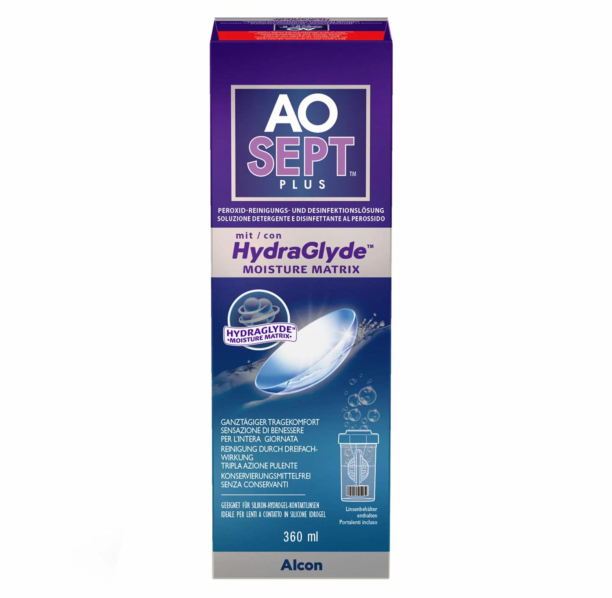 Aosept Plus con Hydraglyde soluzione per lenti a contatto 360 ml flacone singolo
