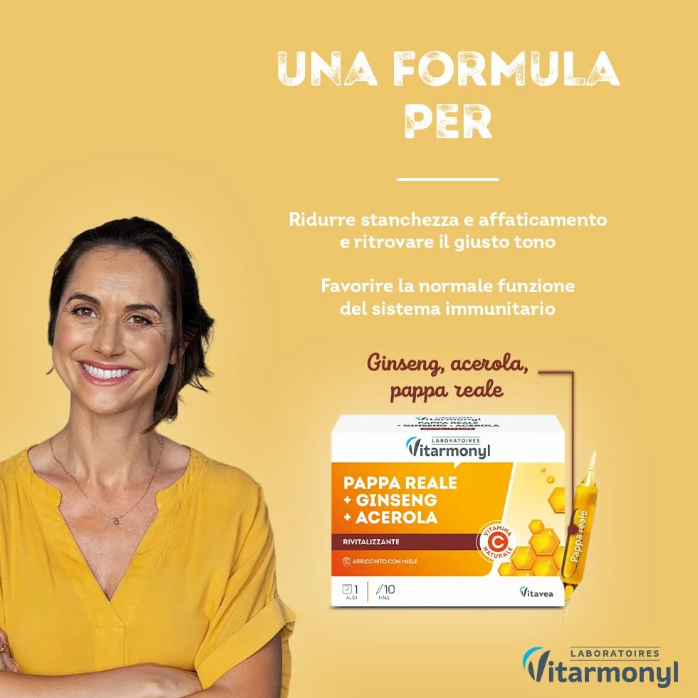 Nectar Royal Pappa Reale Ginseng Acerola Integratore Energia Sistema Immunitario Vitamina C 10 Fiale Vitarmonyl