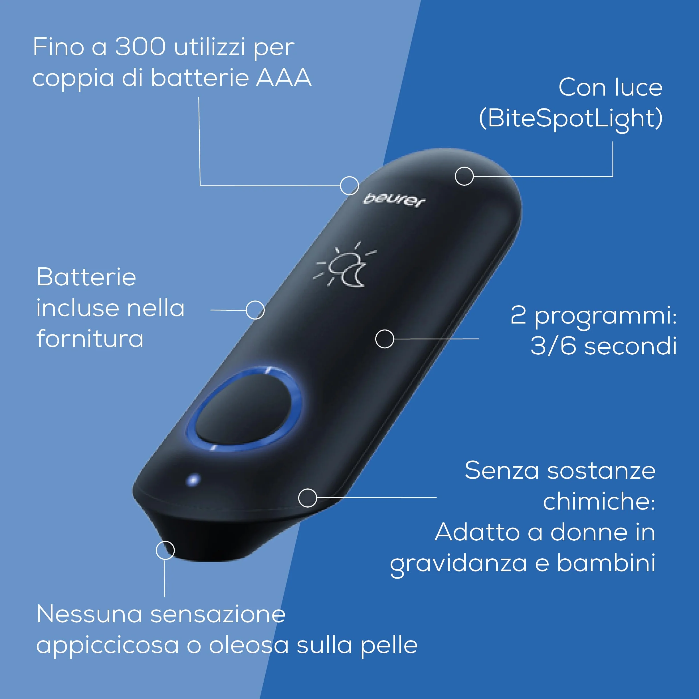 Beurer BiteX Day&Night BR 90 Penna Termica Elettronica contro Punture e Morsi di Insetti con Luce
