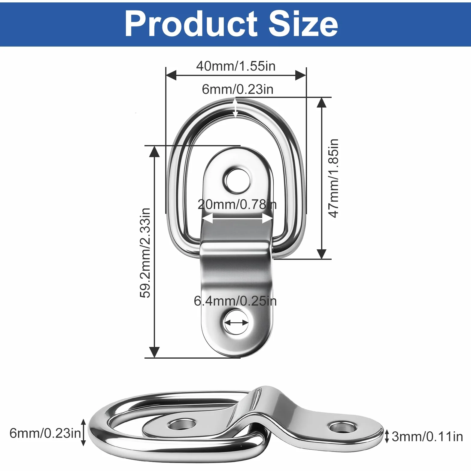 Anello di Ancoraggio Inox 4 Pezzi Carico Rimorchi Camion Furgoni SUV Barche
