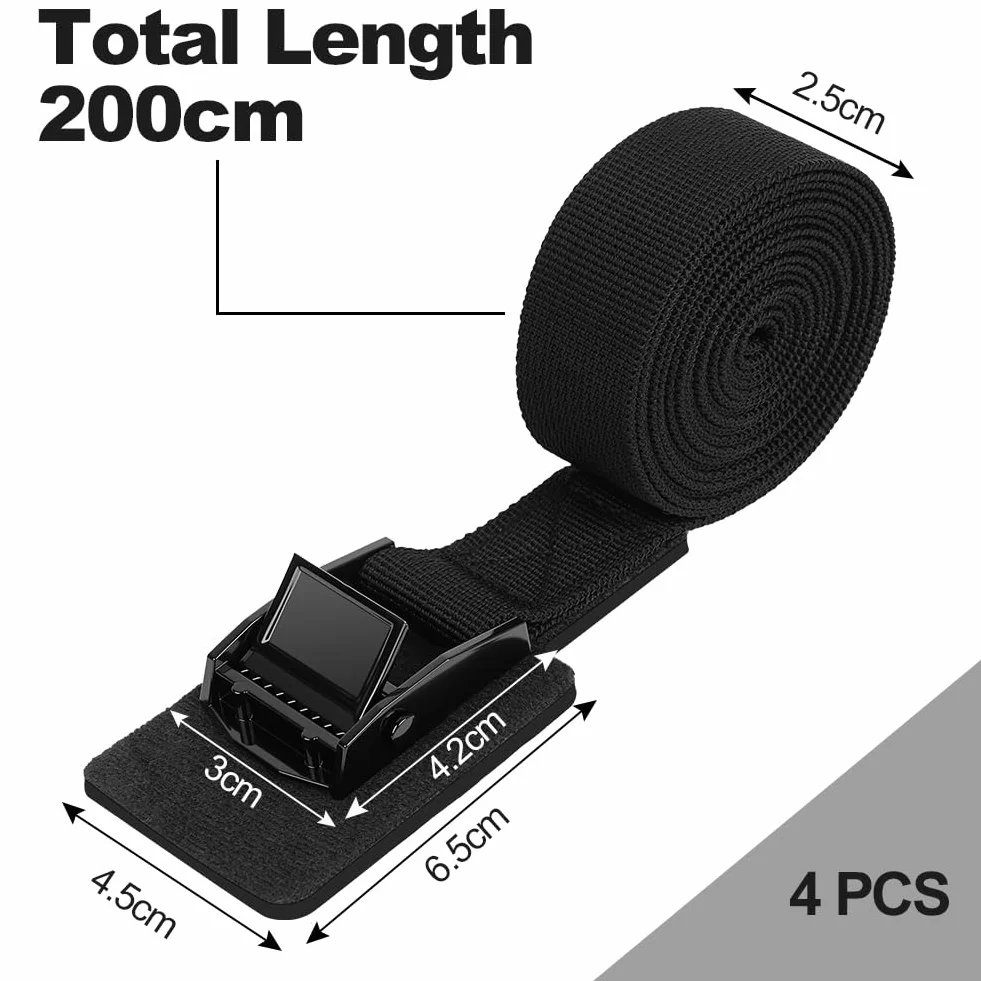 4 Pcs Cinghie di Tensione 2 M x 2.5 cm Cinghie di Ancoraggio con Fibbia 250kg Nero