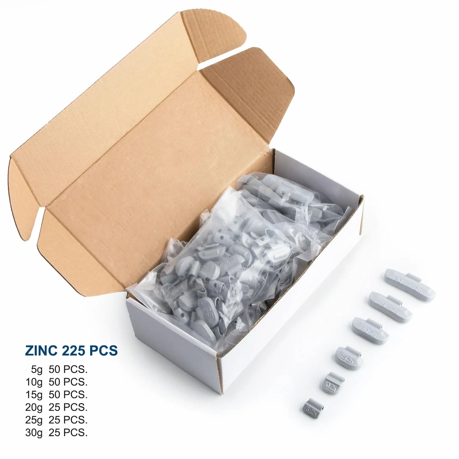 GAsuppply 225 Pesi Assortiti da 5 a 30g per Equilibratura Ruote in Ferro Auto l 50 x 5g, 10g, 15g | 25 x 20g, 25g, 30g | Pesi di Bilanciamento per Cerchioni in Acciaio