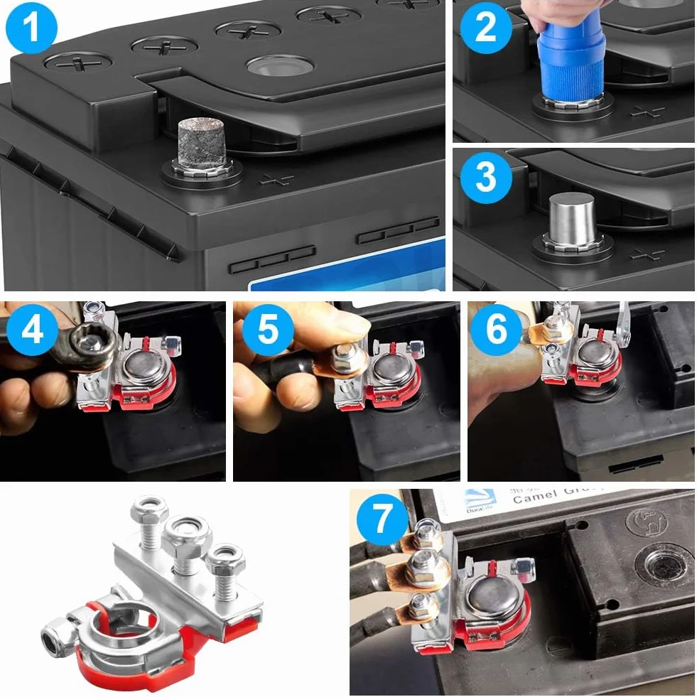 URAQT Terminali di Batteria, 2 Pezzi Connettori di Batteria Positivo e Negativo, 12V 24V Morsetti Batteria Auto, con Bullone M8, per Auto, Furgoni, Barche, Camion, Camper