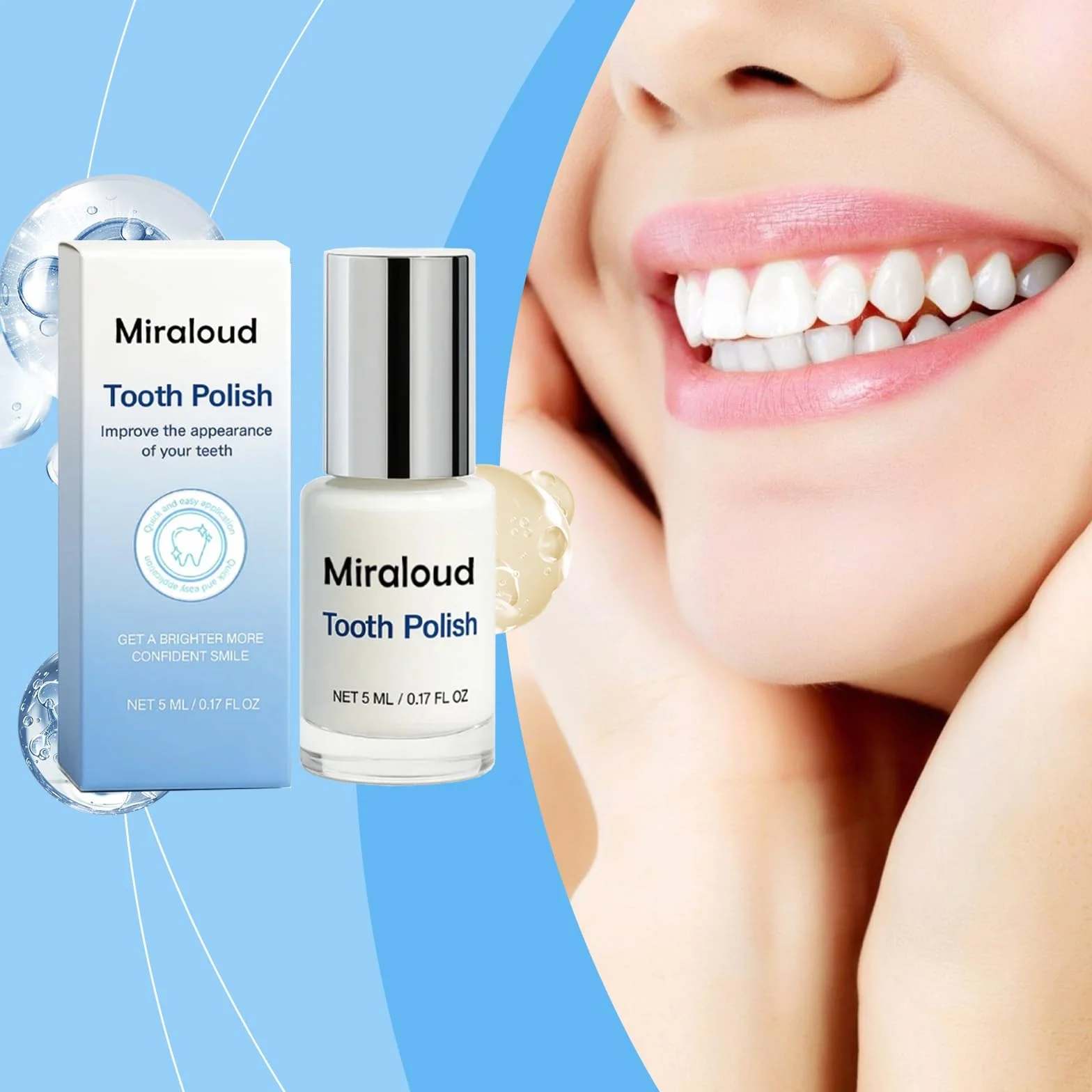 Miraloud Tooth Polish - Instant Clean Smile, Natural Teeth Whitening Paint, Portable & Long-Lasting, Gentle Care Naturals Formula ToothPaint (1PC)