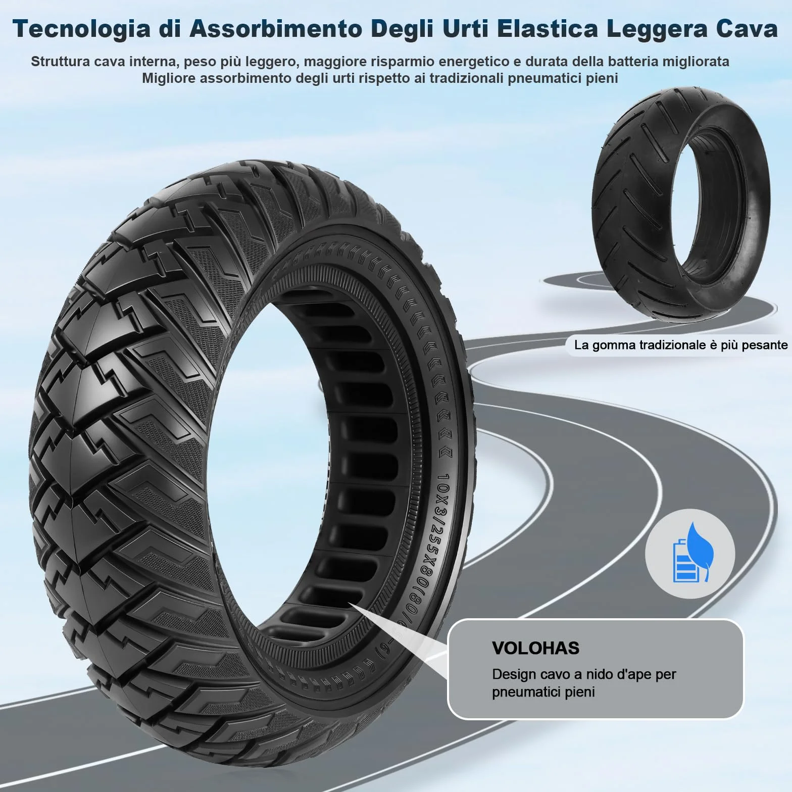 10 x 3 pneumatici in gomma piena, 255 x 80 (80/65 – 6), pneumatici solidi per Kukirin G3 Pro/G2 max/Kugoo M4 pro/Kaabo Wolf Warrior/Mantis 10/Dualtron Zero 10 X scooter elettrico antiscivolo