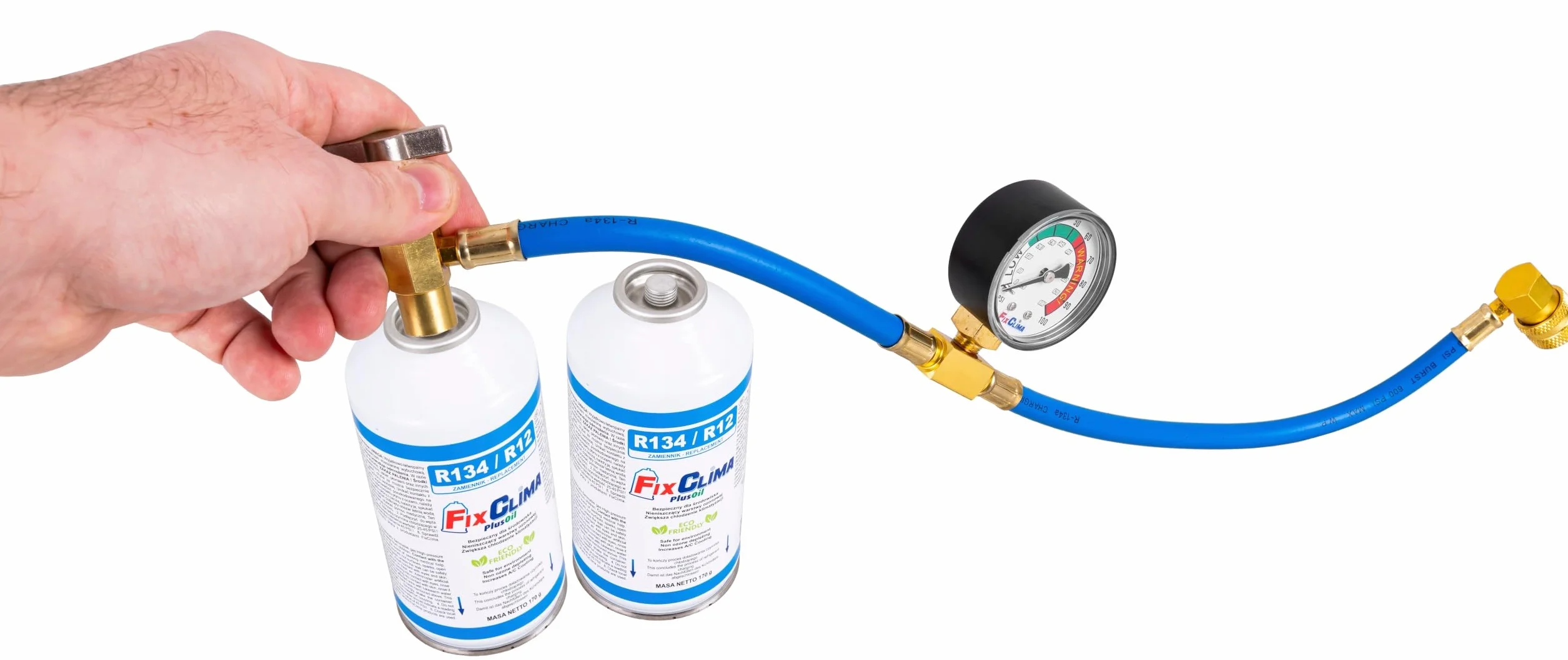 FixClima Kit di Ricarica Climatizzatore Auto R134a R12 2x Gas Refrigerante 170g Tubo Manometro Olio Sigillante Manutenzione