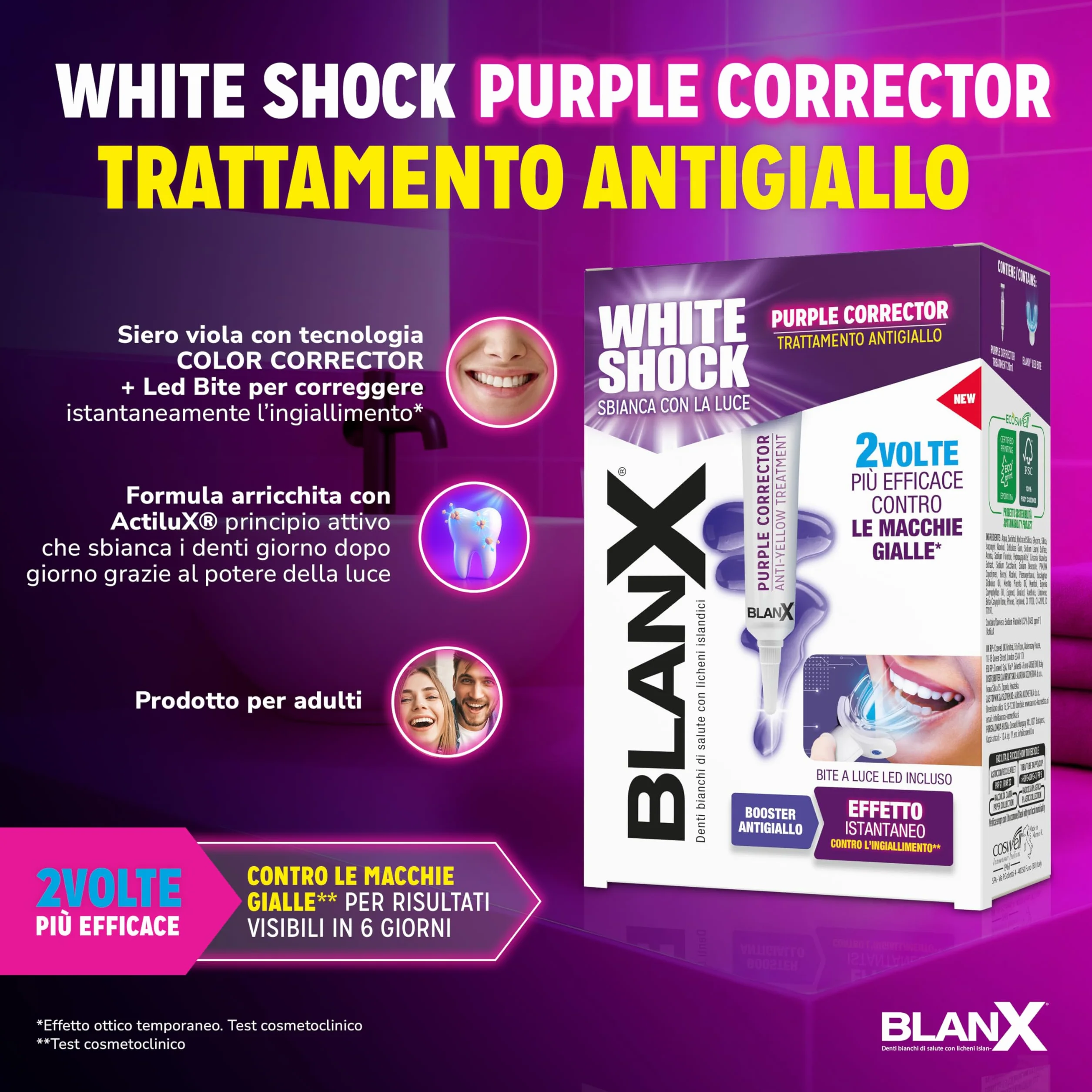 BlanX White Shock Purple Corrector Trattamento Sbiancante Antigiallo 20ml con Bite a Luce LED