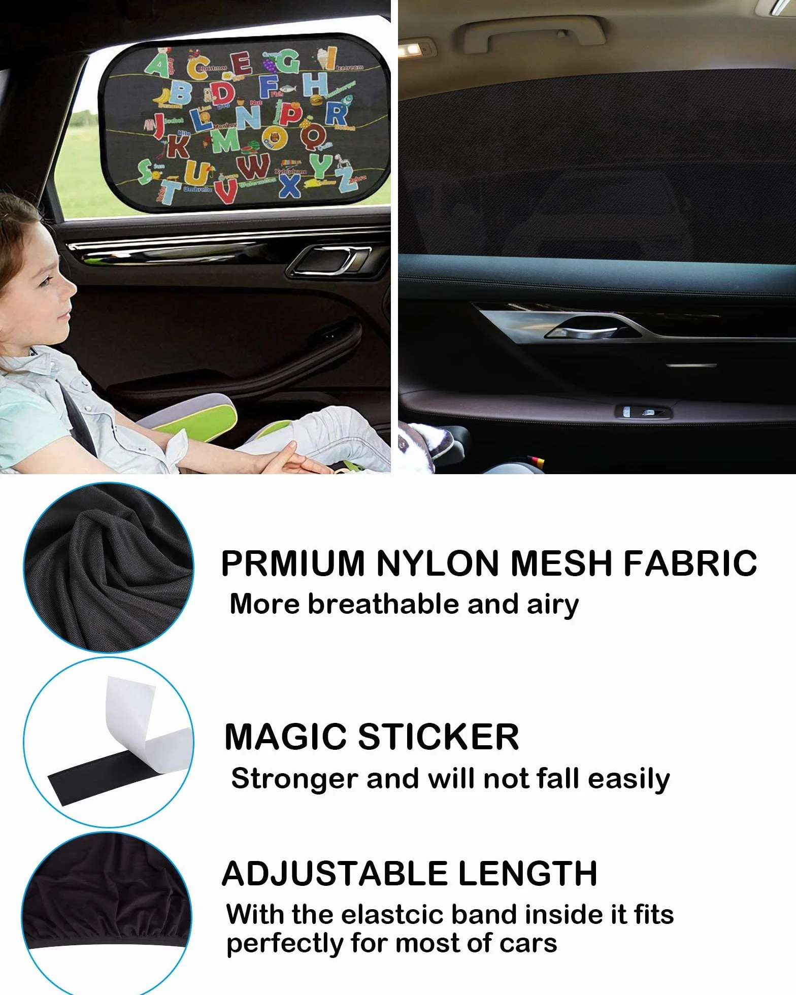 Tevlaphee Tendine Parasole Auto Bambini,Parasole Auto Bambini Accessori Auto Block Raggi UV Anti-Zanzara Protegge Bambini e Animali Domestici Universali Parasole Auto Finestrini Laterali (L)