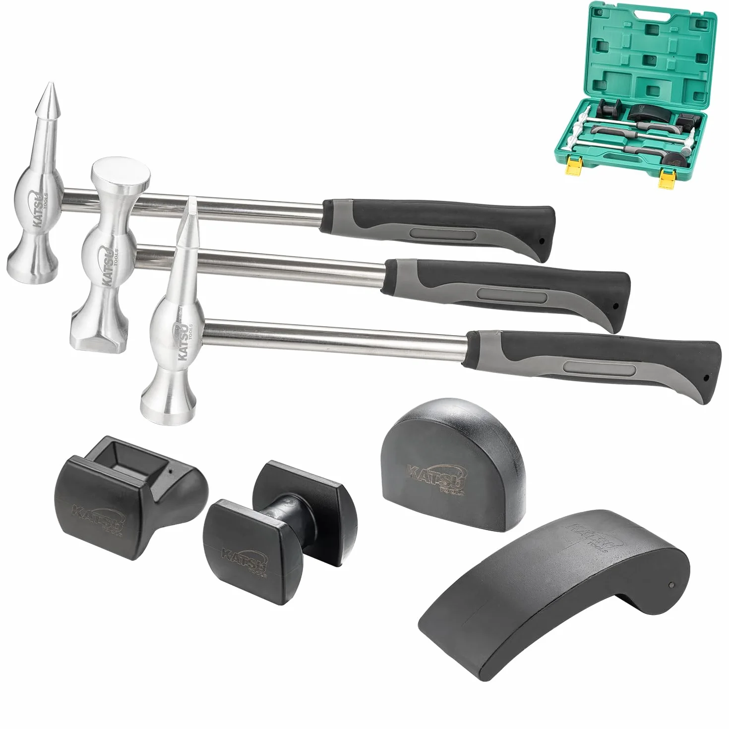 KATSU Tools Set di 7 attrezzi professionali per riparazione ammaccature, in lega di alluminio, carrelli in nylon, leggeri, per la rimozione di ammaccature e carrozzeria, 454232