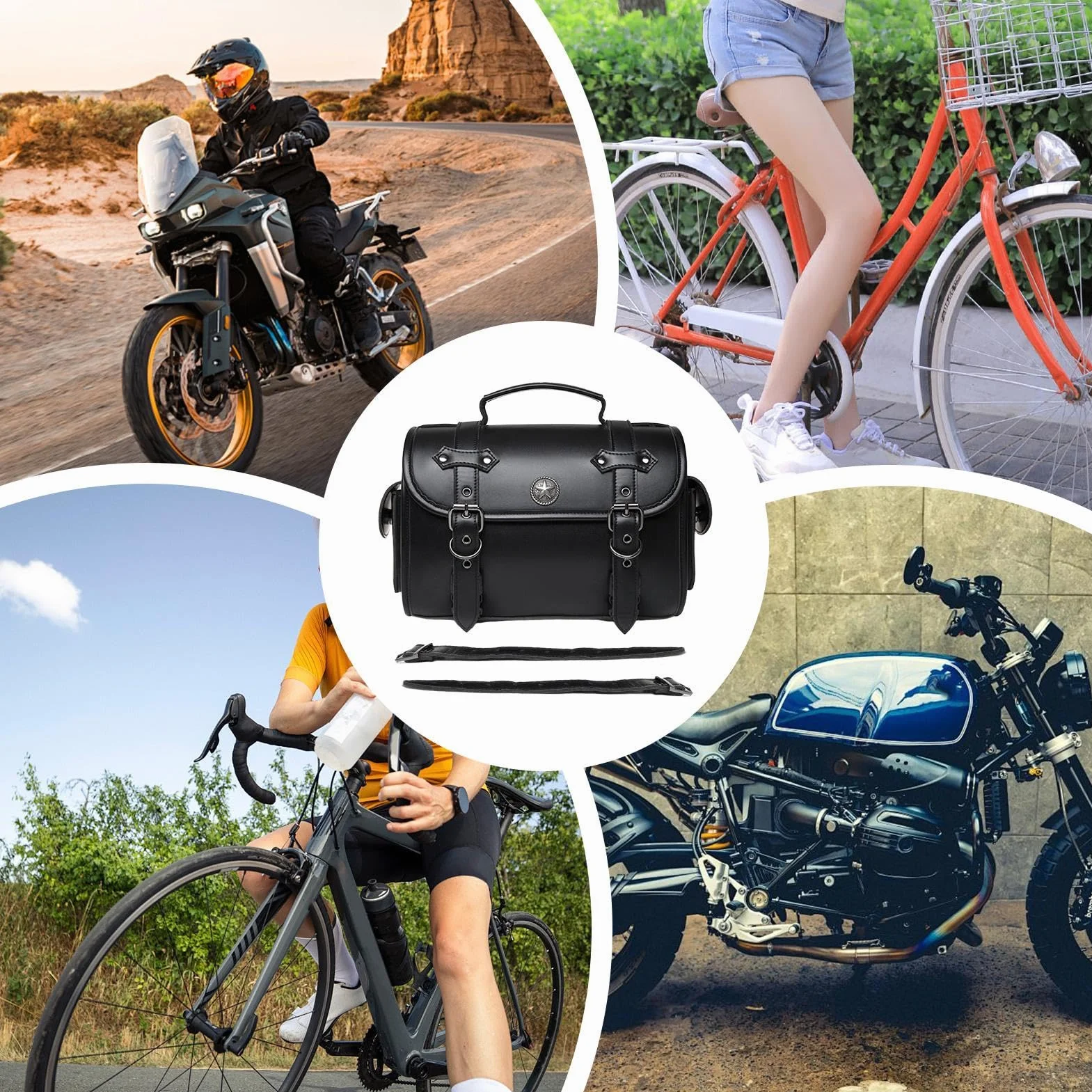 Borse posteriori per moto in pelle marrone scuro resistente alle intemperie grande capacità per cruiser classico