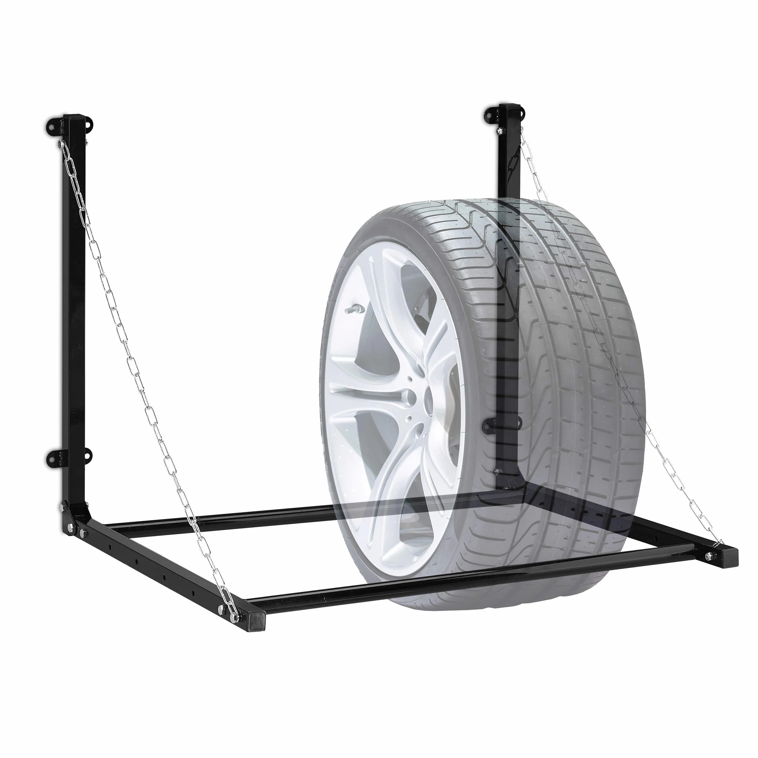 Relaxdays Scaffale Porta Gomme da Parete per 4 Pneumatici, Supporto Pieghevole Fino a 90 kg, Acciaio, Nero