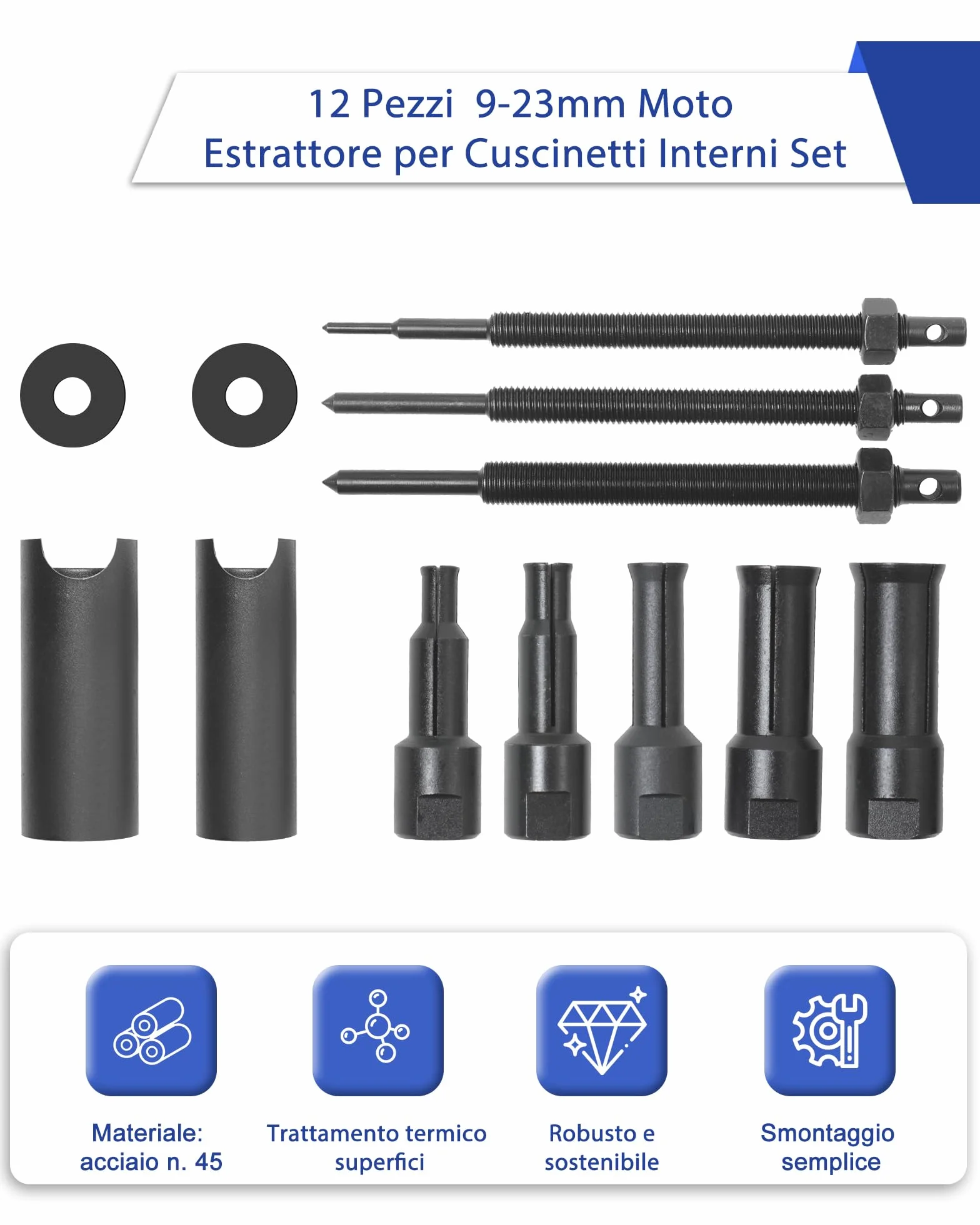 9-23 mm Moto Estrattore per Cuscinetti Interni Set di Estrattori per Cuscinetti Ruota con 5 Pinze per Cuscinetti di Biciclette, Cuscinetti ad Aghi, Cuscinetti di Ingranaggi