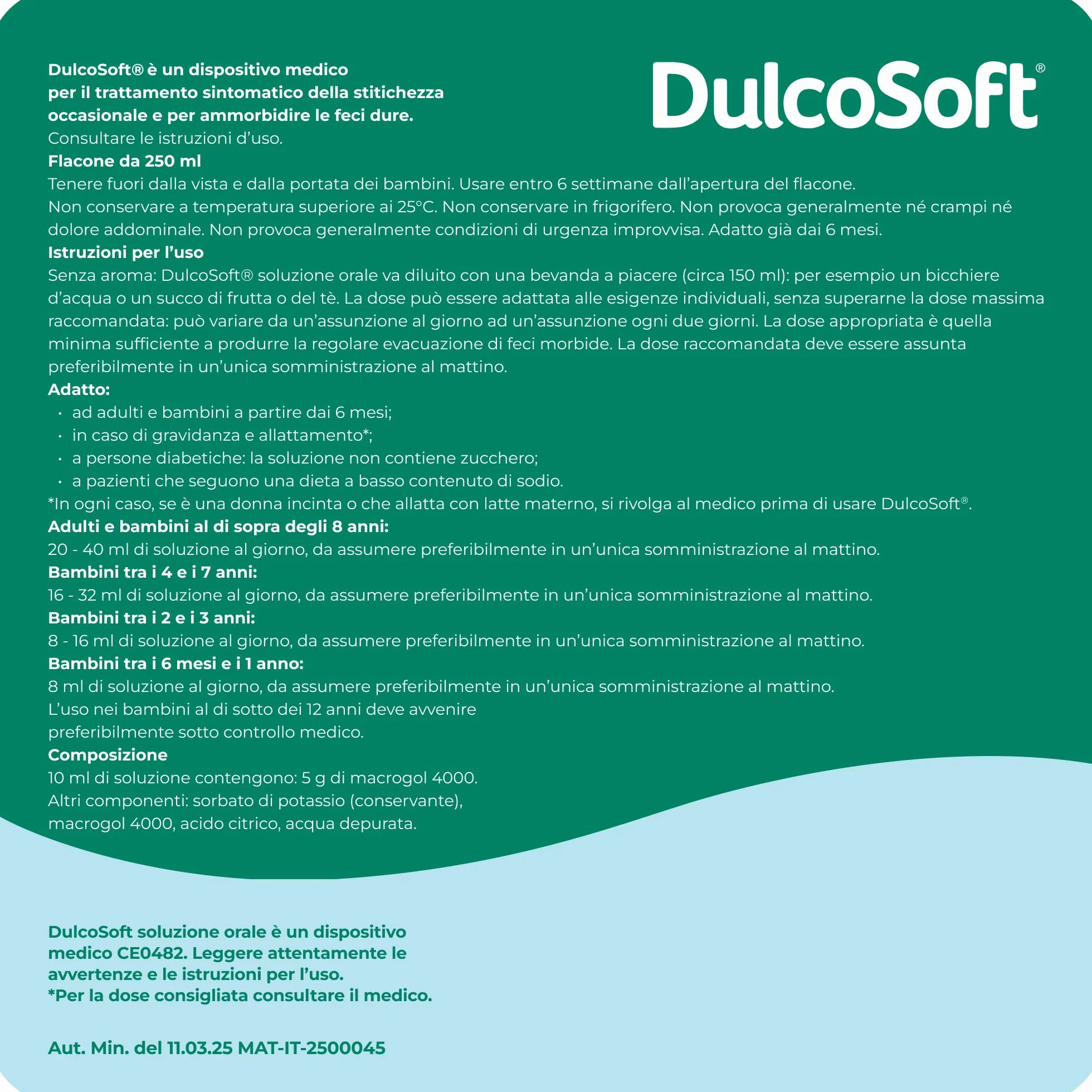 DulcoSoft Lassativo con Macrogol, Rimedi Stitichezza Adulti e Bambini - Soluzione Orale 250ml