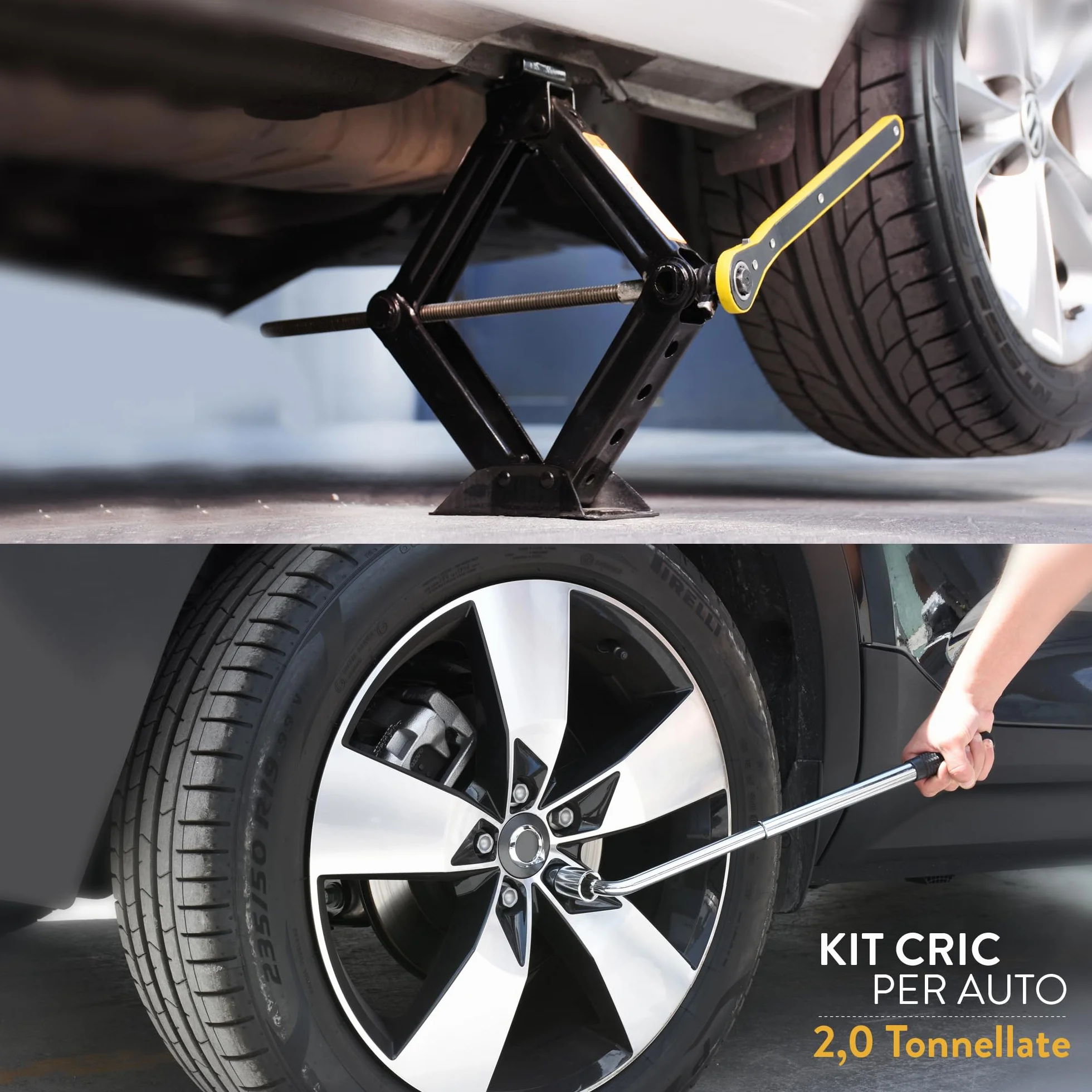 Cric a forbice per auto 2 tonnellate portatile per SUV e auto con chiave inglese