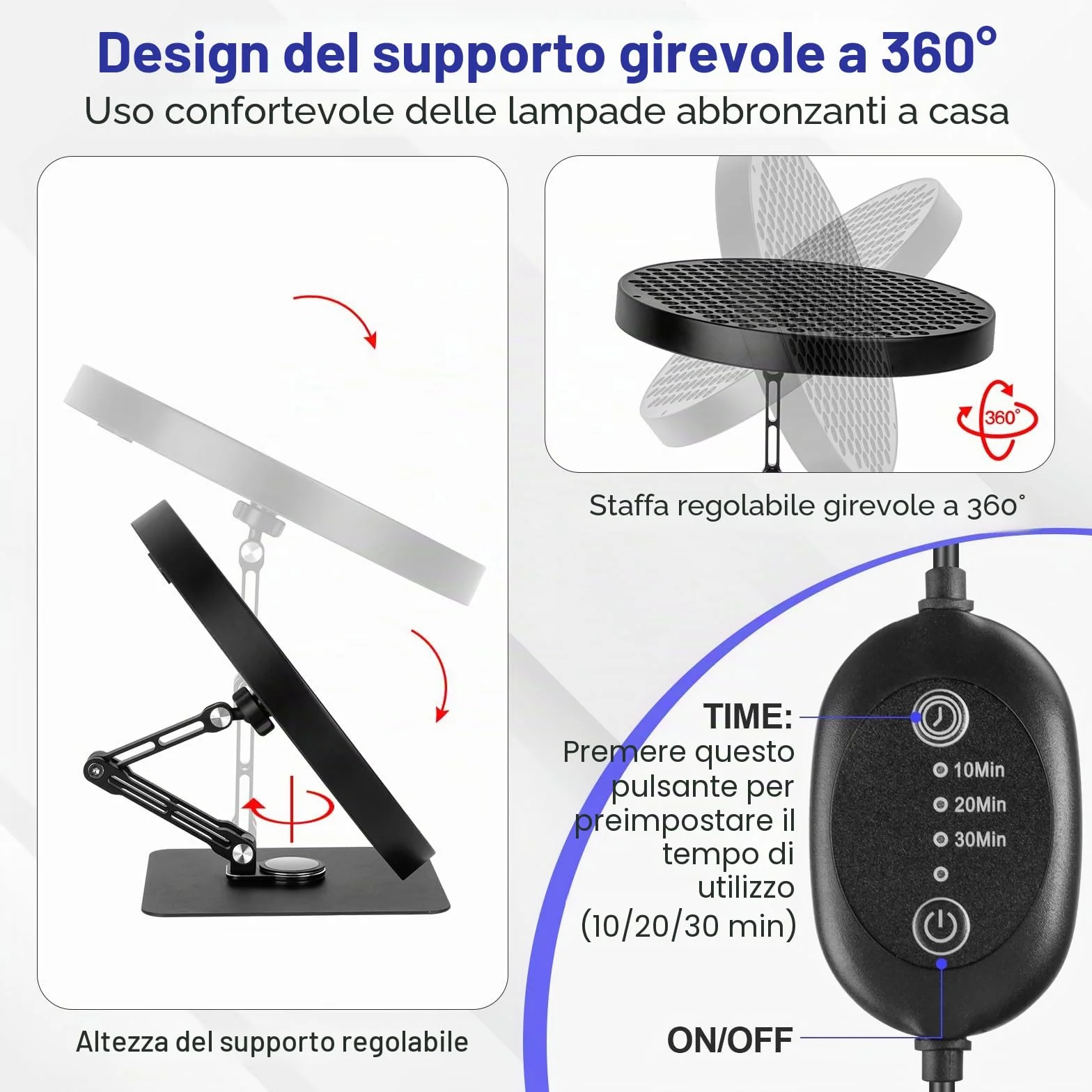 Lampada Abbronzante Viso 50W Solarium 250 LEDs Temporizzato con Occhiali