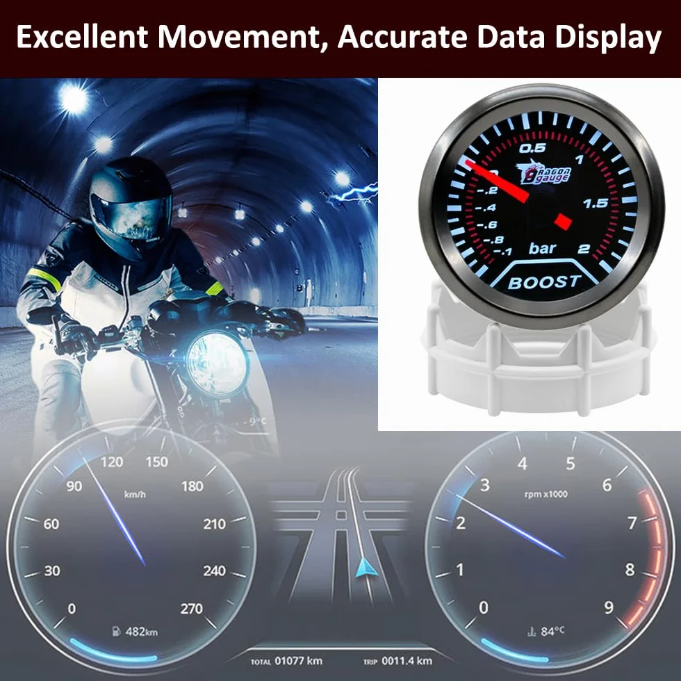 ETOPARS Universale Auto Turbo Boost Manometro 2 Pollici 52mm -1 to 2 Bar Indicatore Pressione Strumenti
