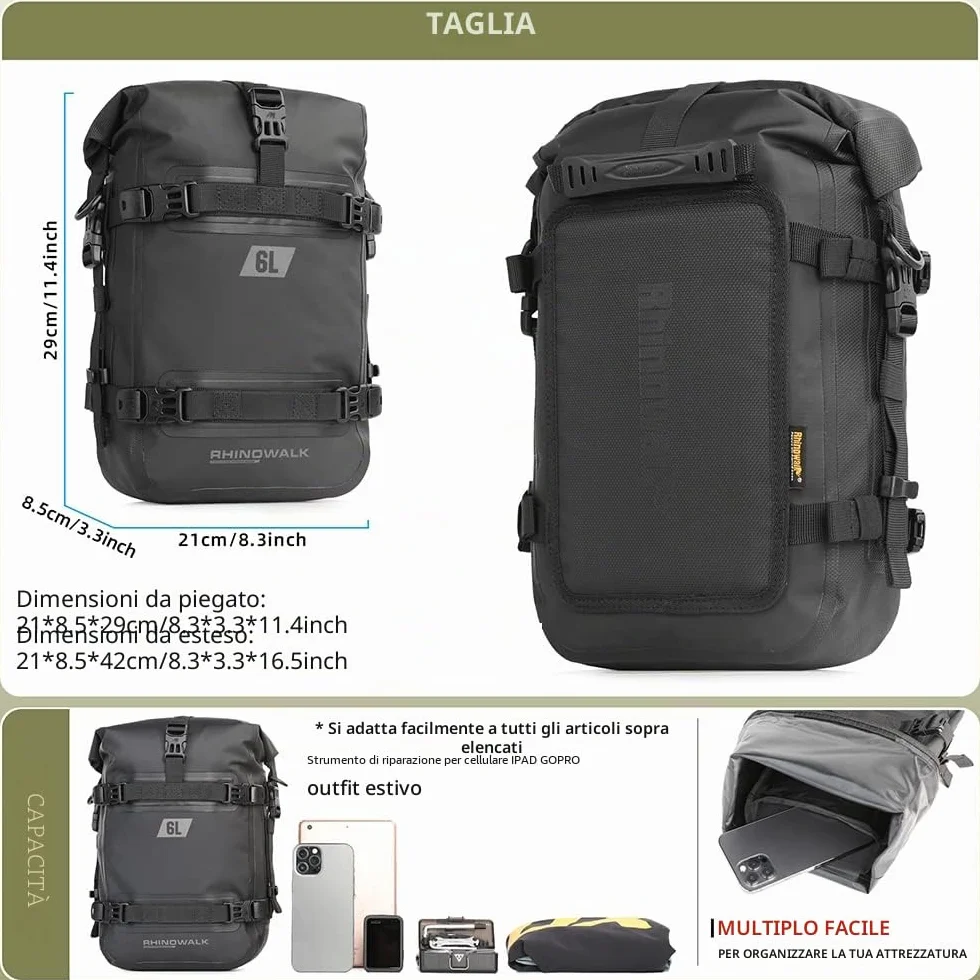 Rhinowalk Borsa multifunzione per moto 6L nero