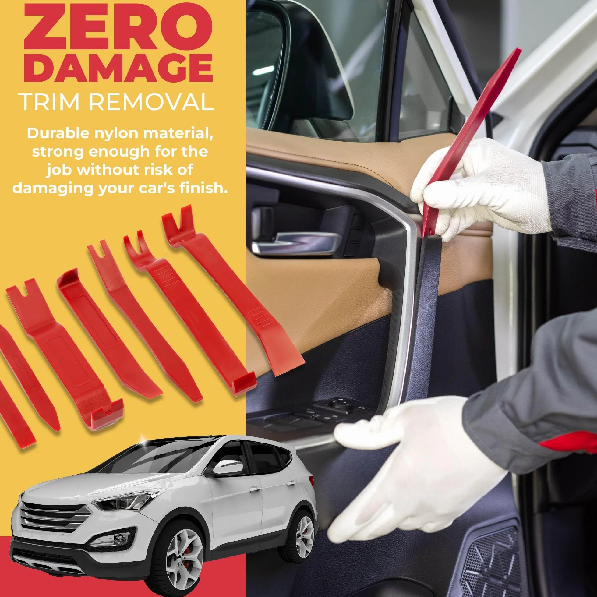 GADLANE Kit Smontaggio Plastiche Auto - 8 Pezzi Leve Plastica Smontaggio Auto, Kit Smontaggio Pannelli Auto, Strumenti Rimozione Radio e Console, Nylon Durevole, con Custodia per Auto e Barca