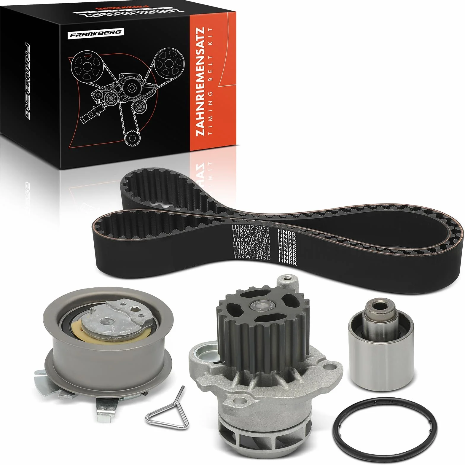 Frankberg Kit cinghia dentata Set cinghia dentata Diesel Compatibile con Golf V Variante 1K5 1.9L Transporter V Bus 7EB 7EJ 7HB 7HJ 1.9L Golf V 1K1 1.9L T.o.u.r.a.n 1T1 1T2 1.9L A2 8Z0 1.4L 045109243F