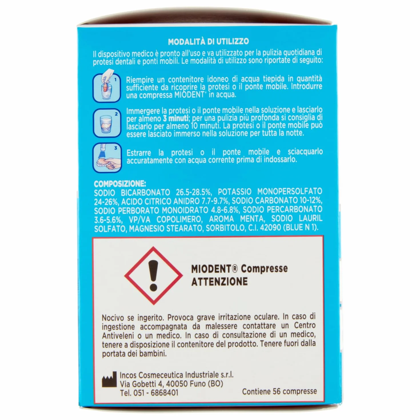MIODENT Compresse Effervescenti per Protesi Dentali 56 compresse Igiene Rimozione Residui