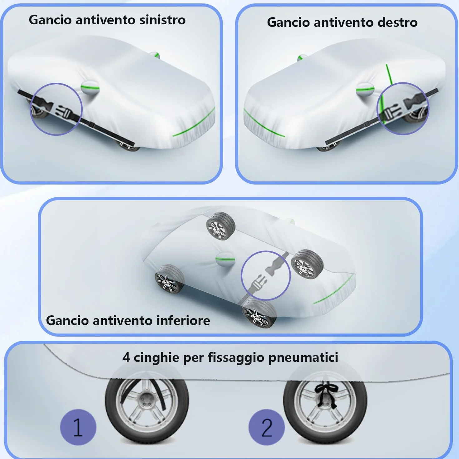 Telo Copriauto Impermeabile Anti UV Anti Vento e Antipolvere con Zip Laterale, Telo per Auto 460x185x160 cm Argento per Mid-size Car (Segmento D)