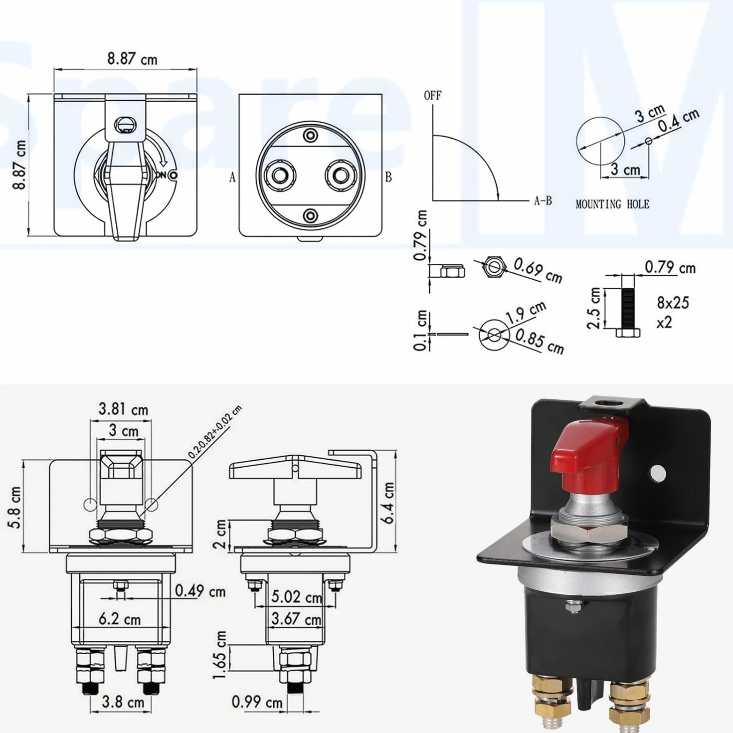 Greluma 1 Pz 300A ad alta corrente 12-36V interruttore di interruzione della batteria con piastra di blocco,sostituire 20247,interruttore di scollegamento della batteria principale impermeabile