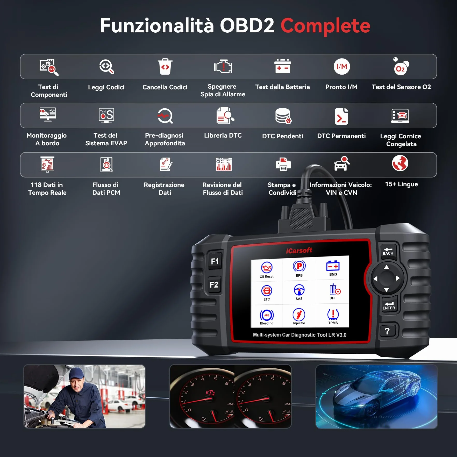 iCarsoft LR V3.0 OBD2 Diagnostica Auto per Land Rover Jaguar 37 Funzioni Ripristino Test Bidirezionale