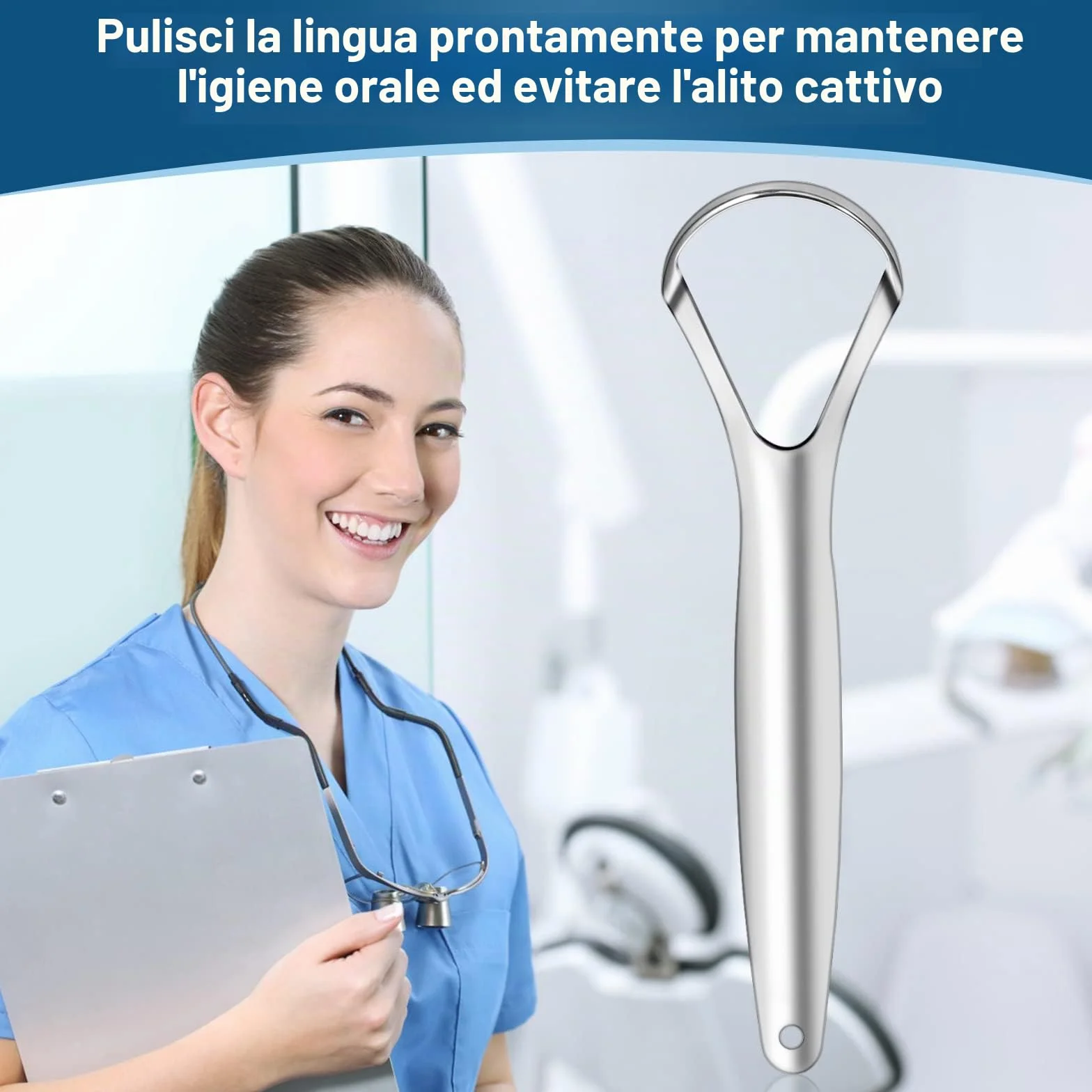 Brencco Pulisci Lingua 2 pezzi Nettalingua in acciaio inox spazzola per lingua pulizia bocca
