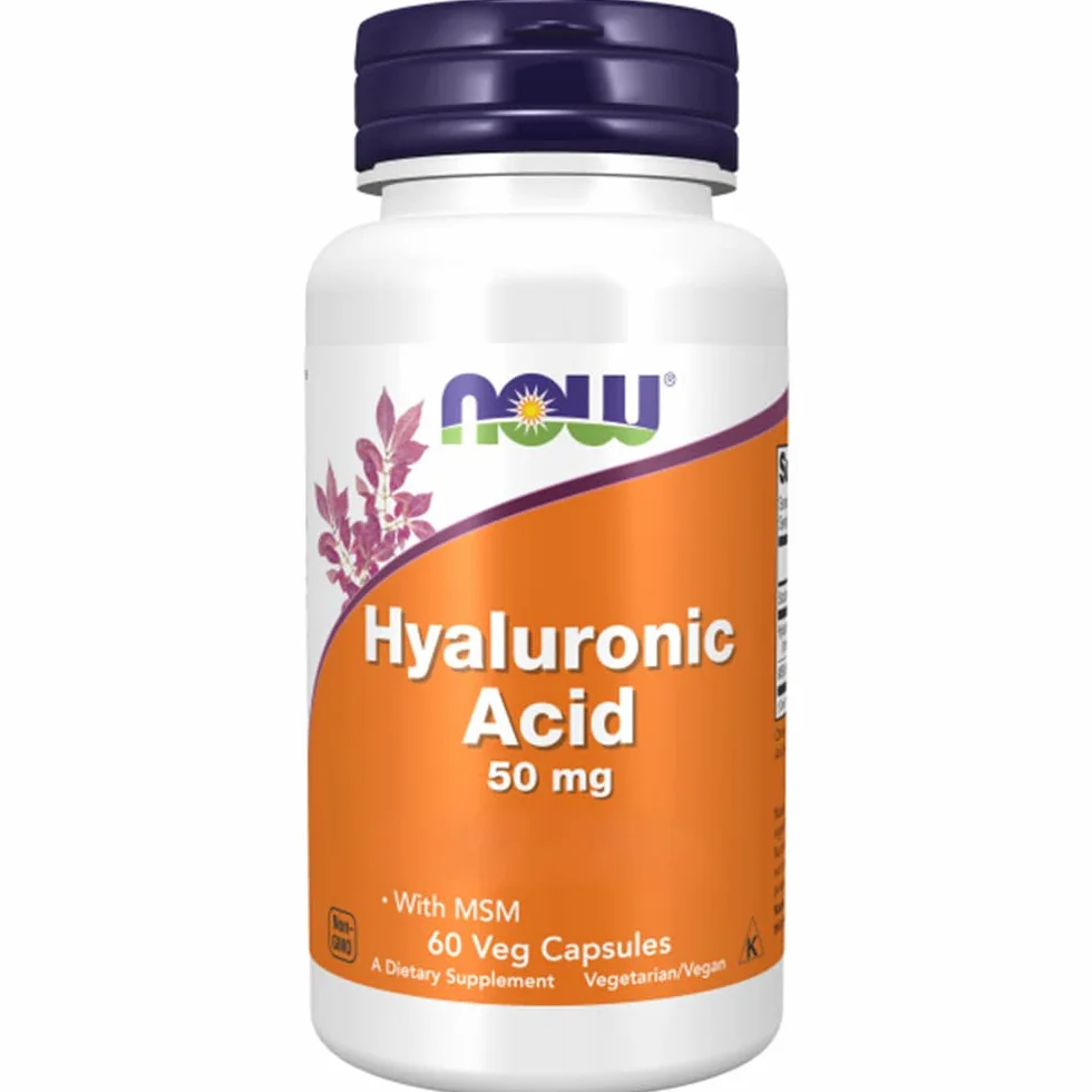 Now Foods Hyaluronic Acid + MSM 50 mg 60 Capsules Vegan Lab Tested Soy Free Gluten Free Non GMO