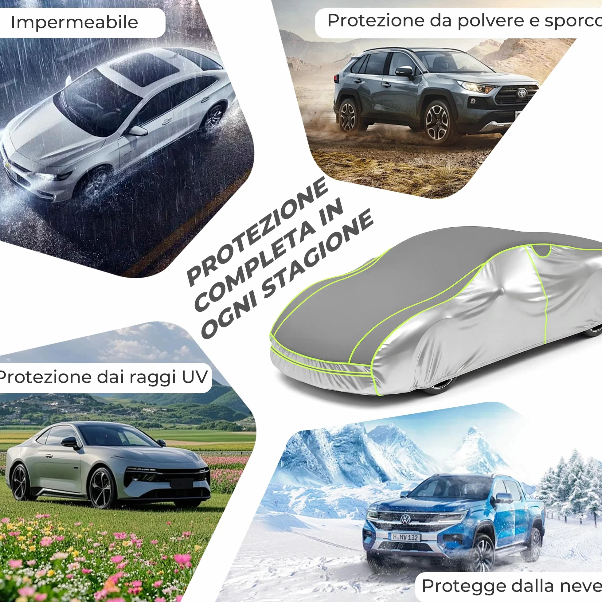 Telo Antigrandine per Auto Imbottito Spesso Impermeabile con Zip Laterale, Copriauto 3 Strati EVA Antiurto, Protezione UV Pioggia Neve Vento (AUTO L:483 * 178 * 120 cm)