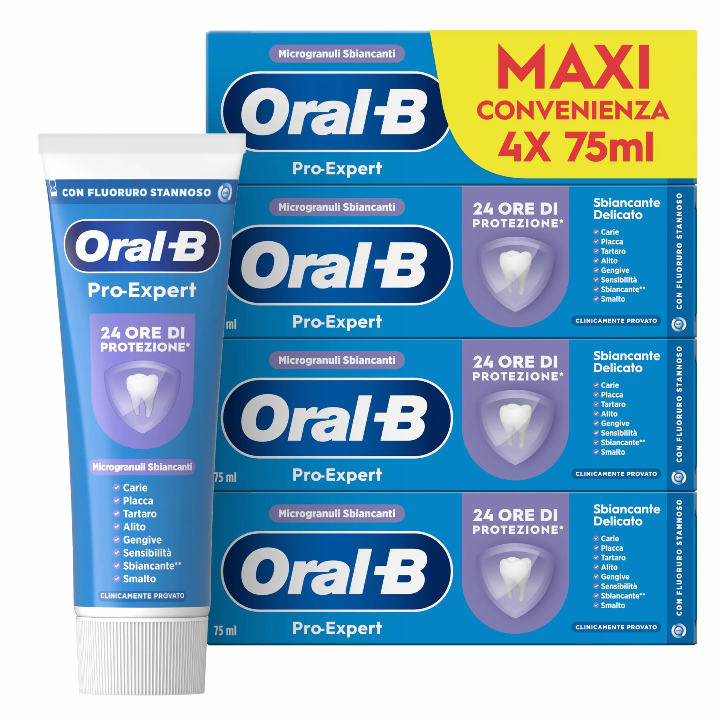 Oral-B Dentifricio Pro-Expert Sbiancante Delicato Menta Verde, 4x75ml
