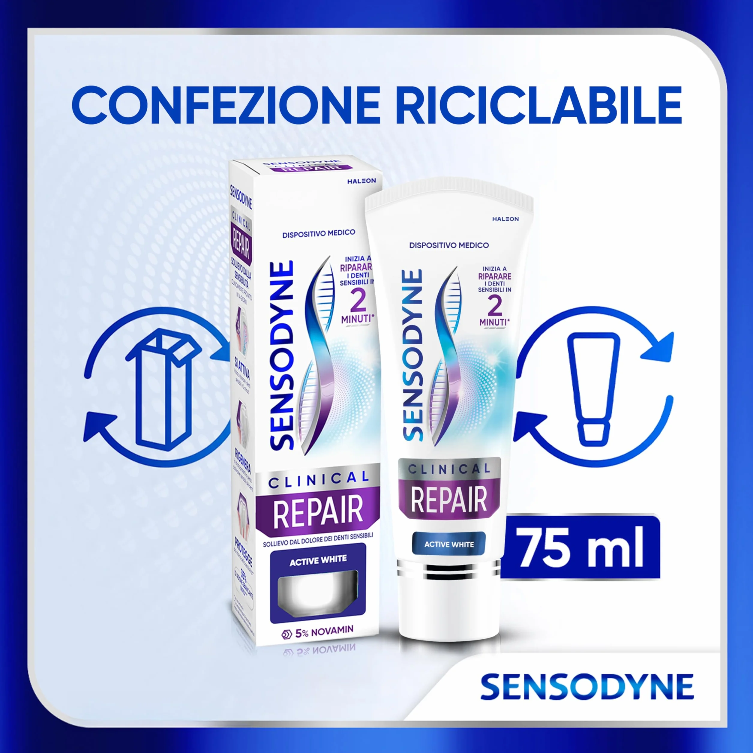 Sensodyne Clinical Repair Active White Dentifricio Denti Sensibili Sbiancante 75ml