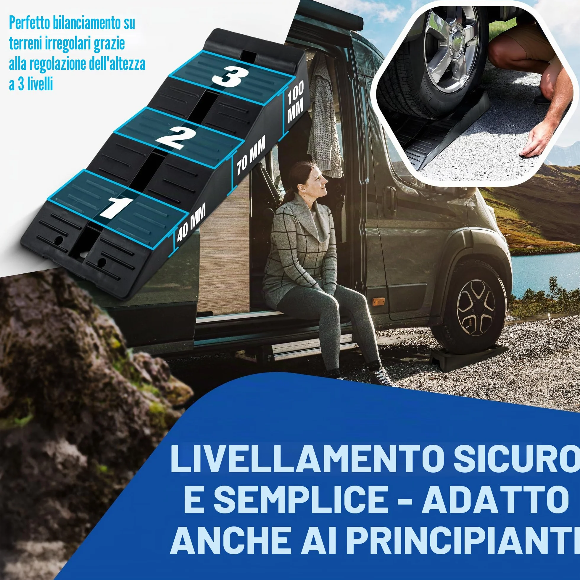 Set di cunei di livellamento per camper 3 livelli 3000 kg antiscivolo