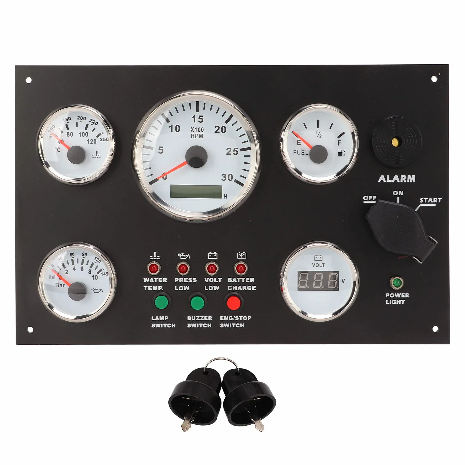 Quadro Strumenti, Cruscotto del Motore Quadro Strumenti con Velocità Motore Livello Olio Pressione Temperatura Acqua Display Tensione con Retroilluminazione Rossa per Barche Camper(12V)