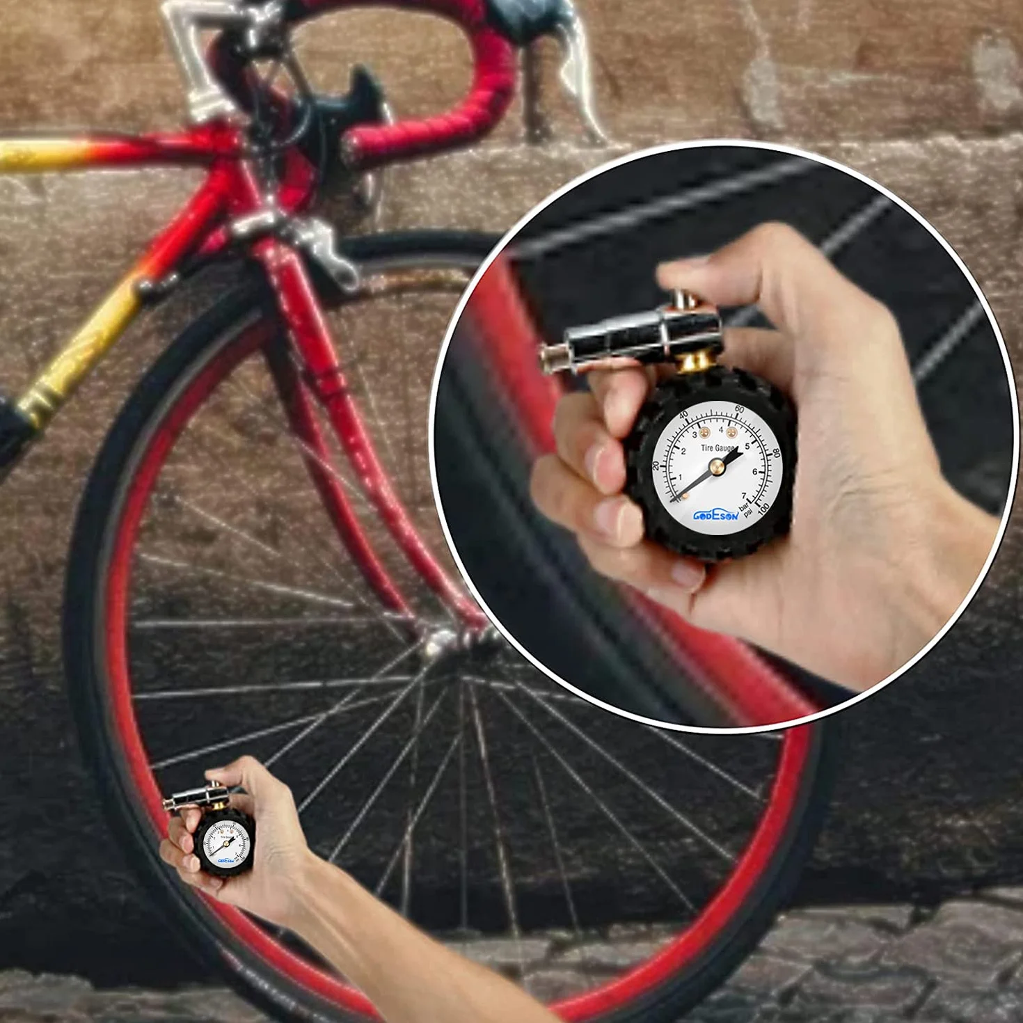 Godeson Manometro Pressione Gomme 100PSI/7Bar per Bicicletta Valvola Presta