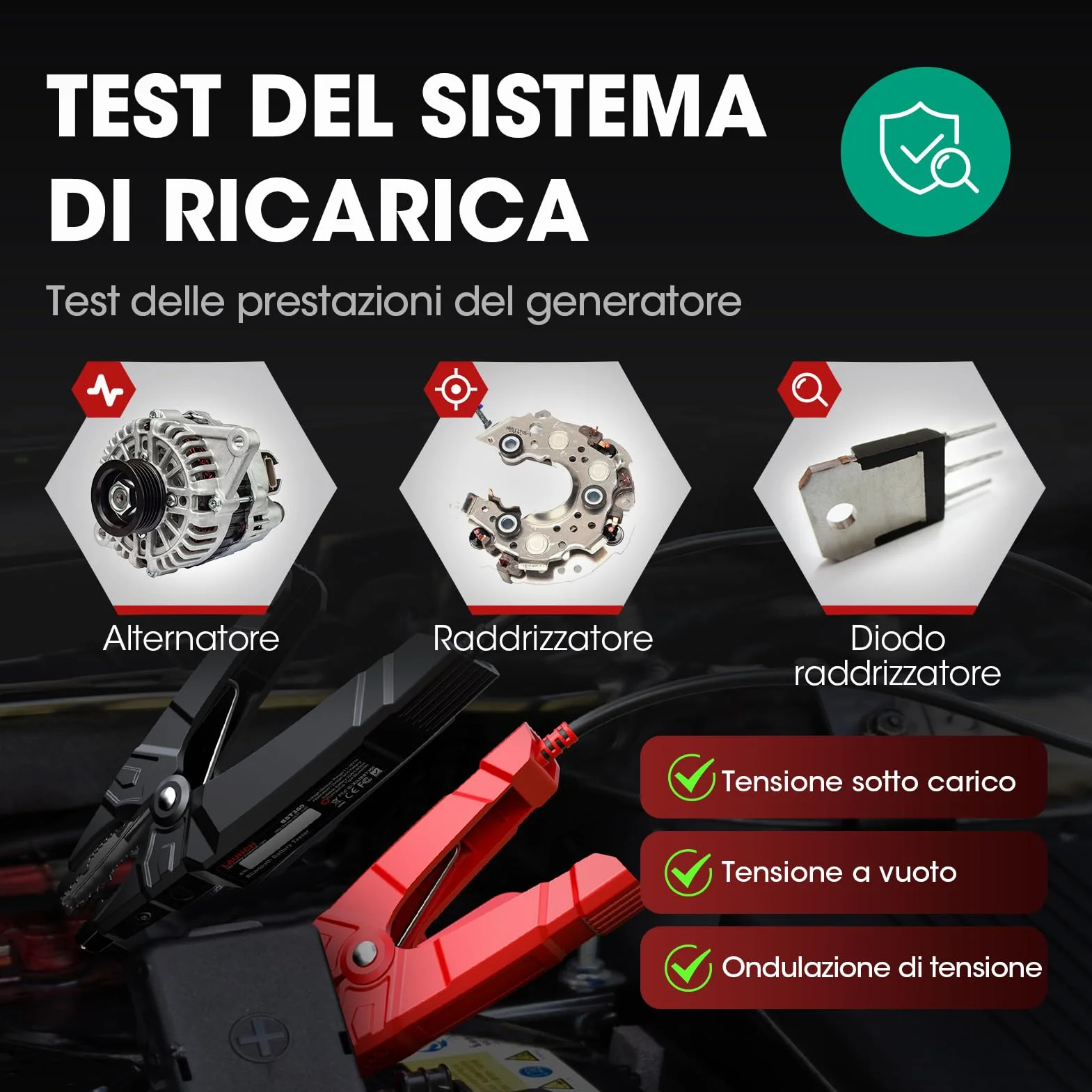 LAUNCH BST360 - Tester batteria auto 12 V, 100-2000 CCA Bluetooth strumento analizzatore della batteria Auto, test di salute di ricarica per auto camion moto ATV SUV barca Yacht