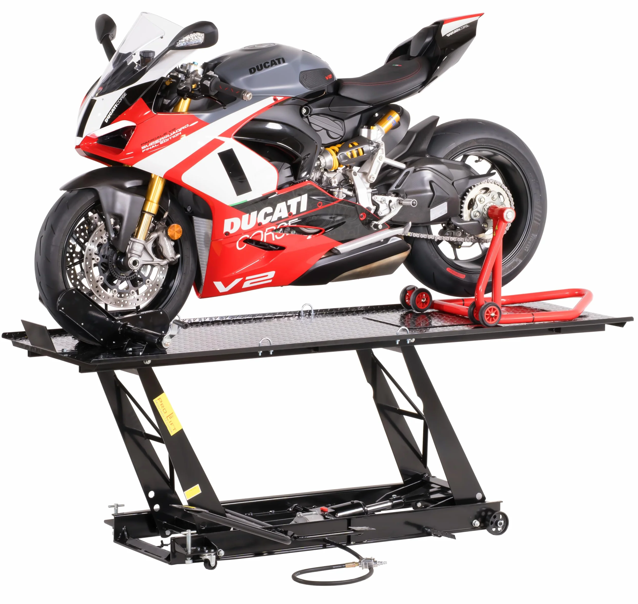 Ponte sollevatore per motocicletta, parallelogramma, 450 kg con pneumatico + azionamento a pedale, blu, PLB450-PAJ, 01646
