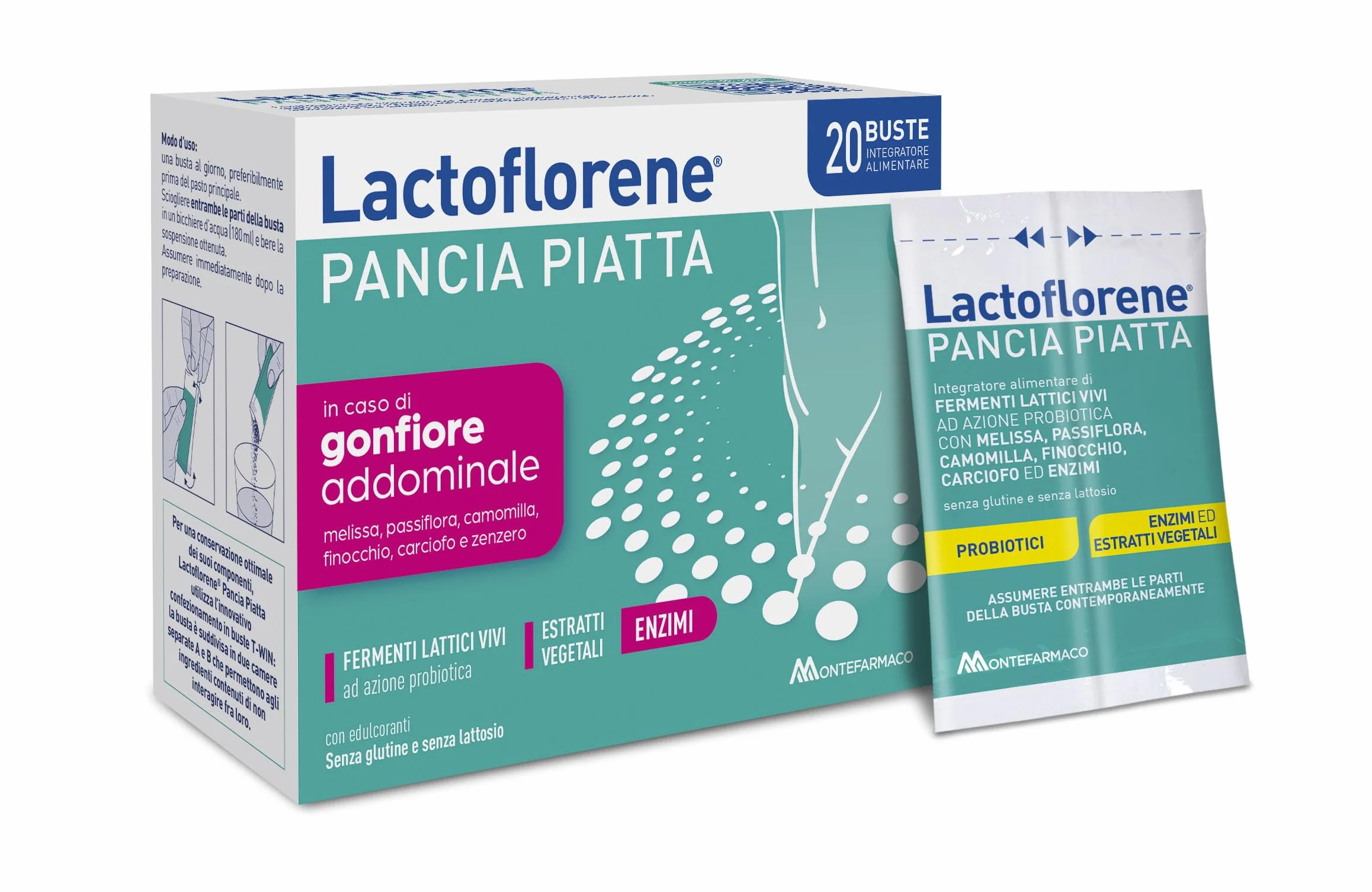 Lactoflorene Pancia Piatta Fermenti Lattici Probiotici Senza Glutine Senza Lattosio Integratore 20 Bustine