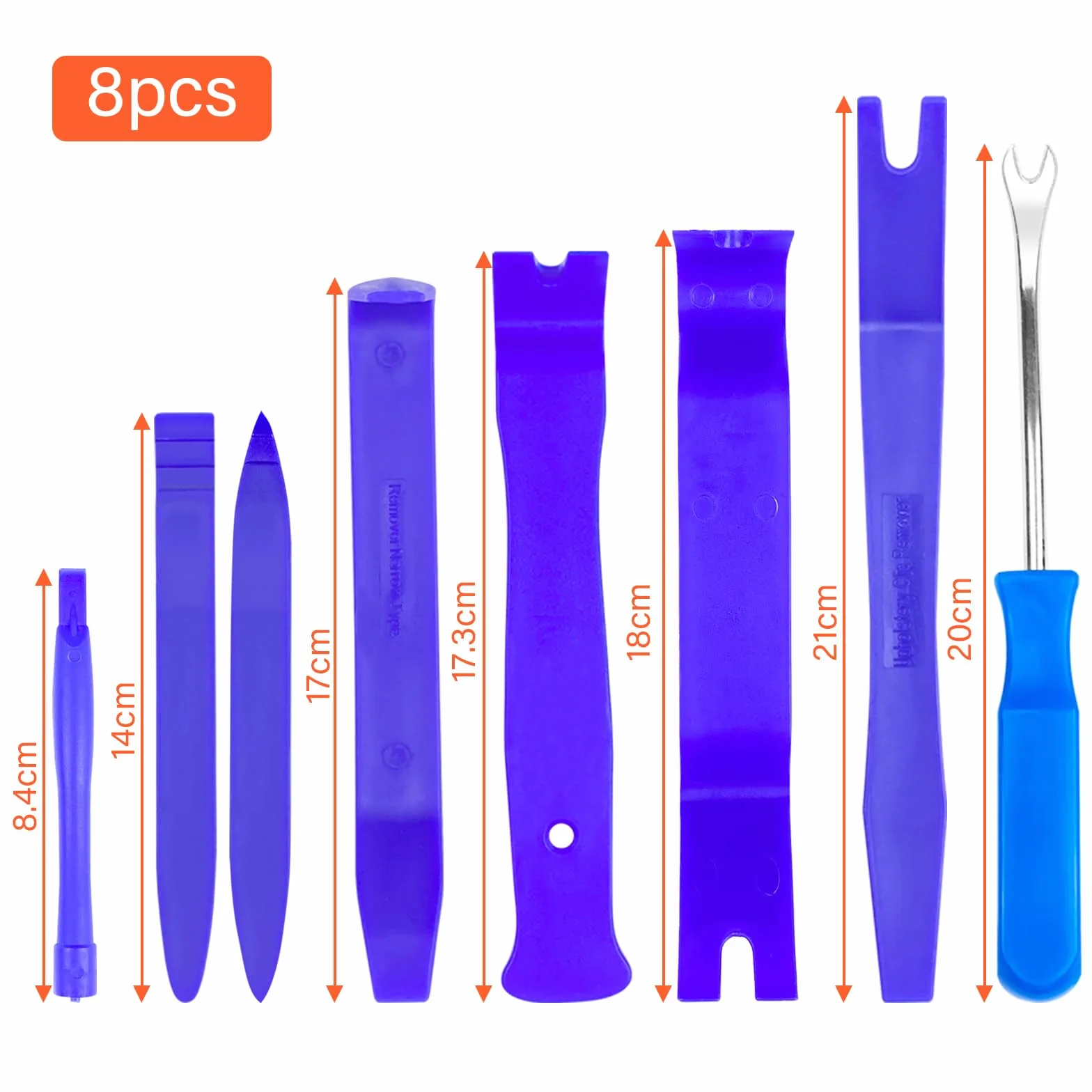 Fousenuk 8 Pezzi Kit Smontaggio Pannelli Auto Blu, Leve Refit Set Smontaggio Auto, Strumento di Rimozione Interno Auto Universale, Cunei in Plastica Leve Refit per Auto Porta Pannello Radio Cruscotto