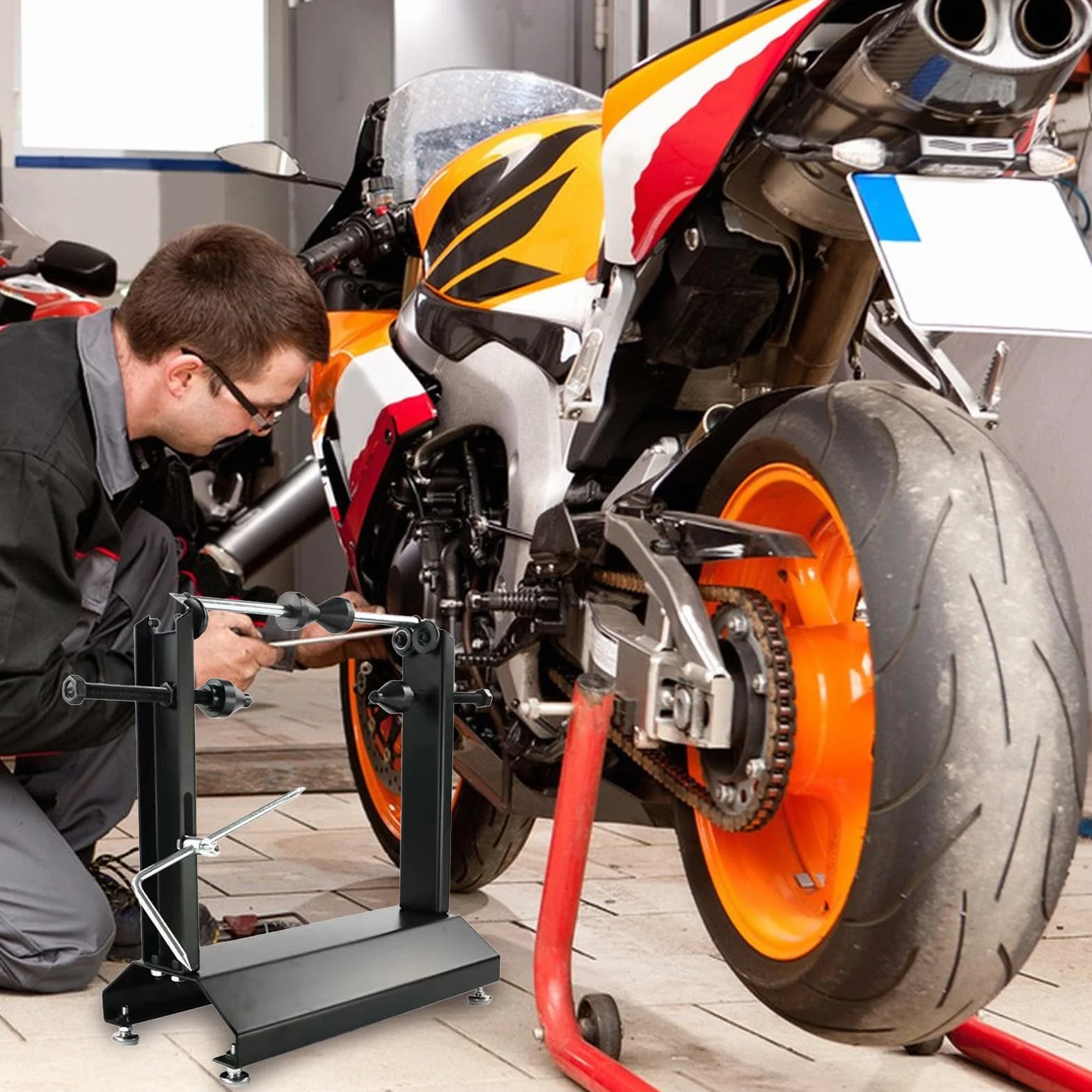 Bilanciatore Pneumatici Per Moto - Supporto Statico Manuale Per Equilibratura Ruote Moto, Strumento Professionale Per Officina Riparazione Pneumatici | Attrezzo Meccanico Per Cambio Ruota Motocicli, D