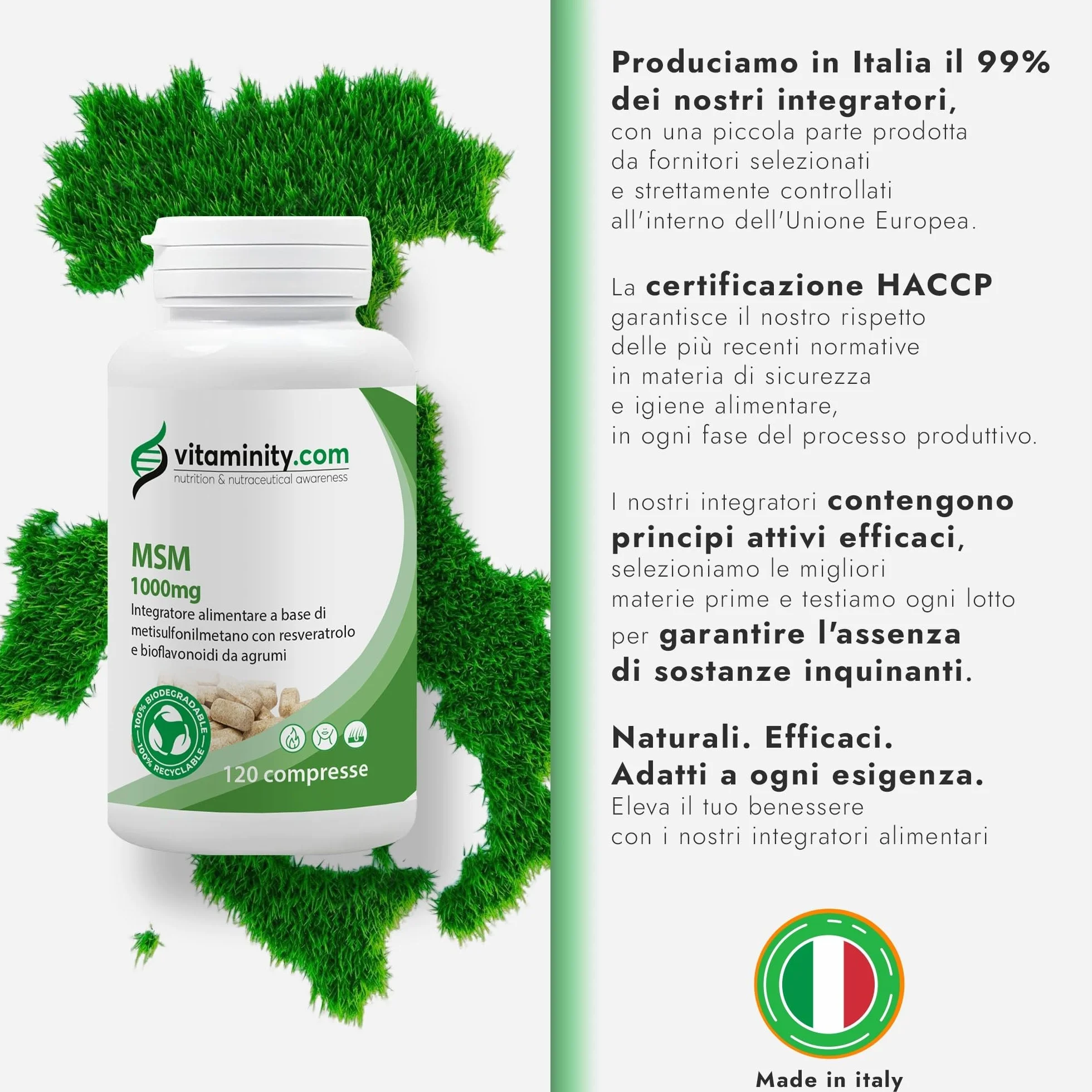 Vitaminity MSM 1000mg Integratore Alimentare Antiossidante per Capelli Pelle Articolazioni 120 Compresse