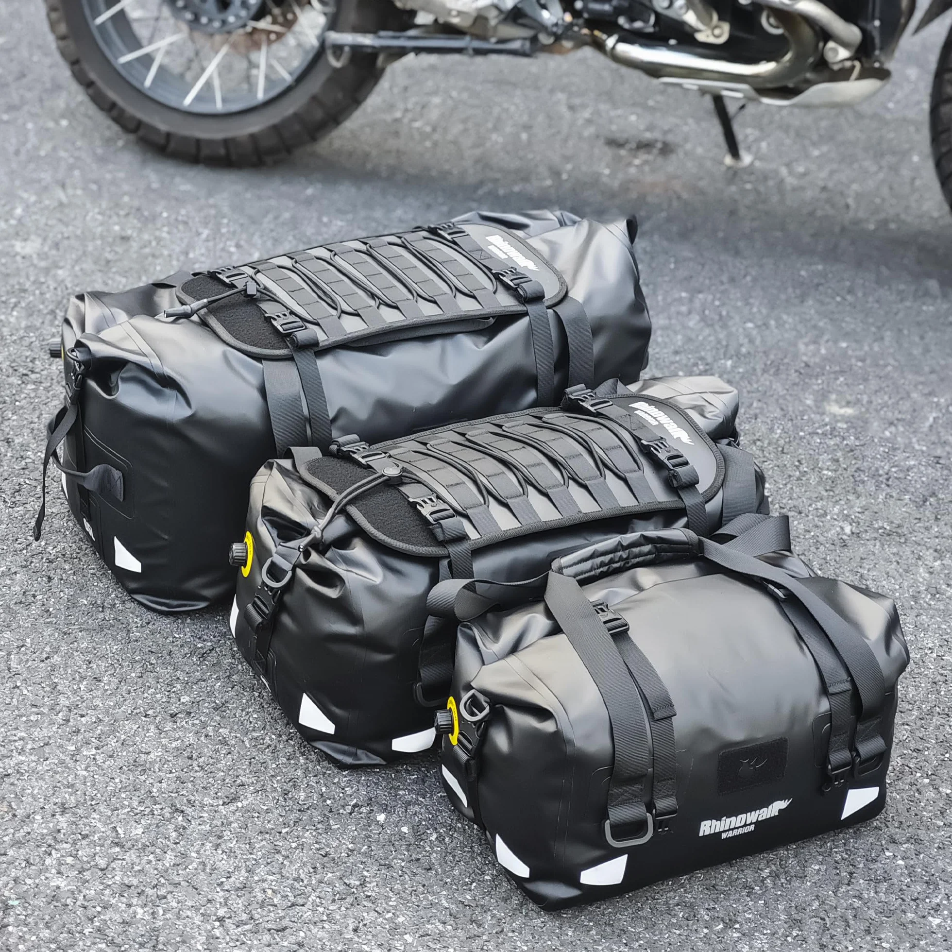 Rhinowalk Borsa da sella per moto 65L impermeabile con espansione MOLLE