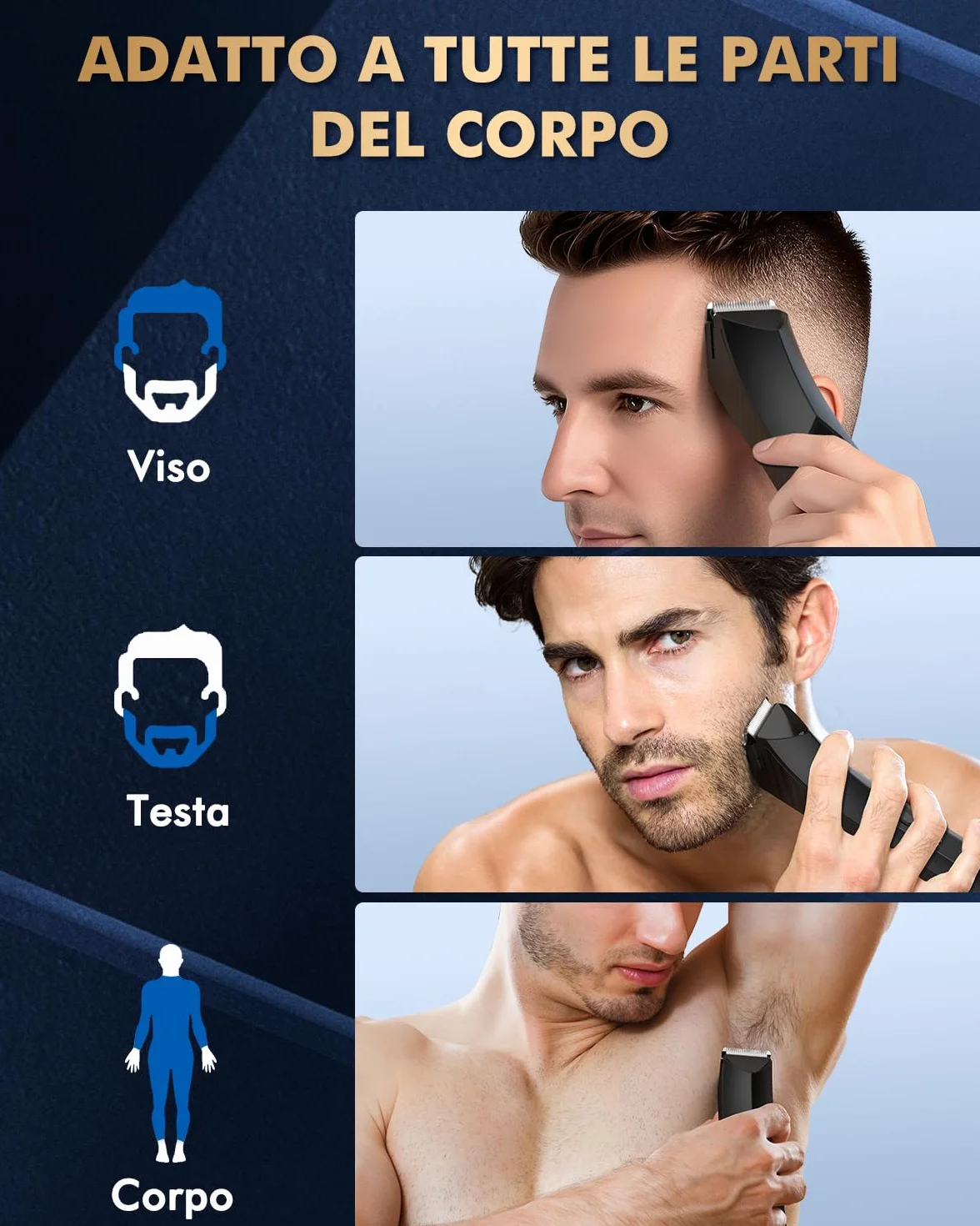 Rasoio Elettrico Corpo Uomo IPX7 con 4 Pettini e Luce LED
