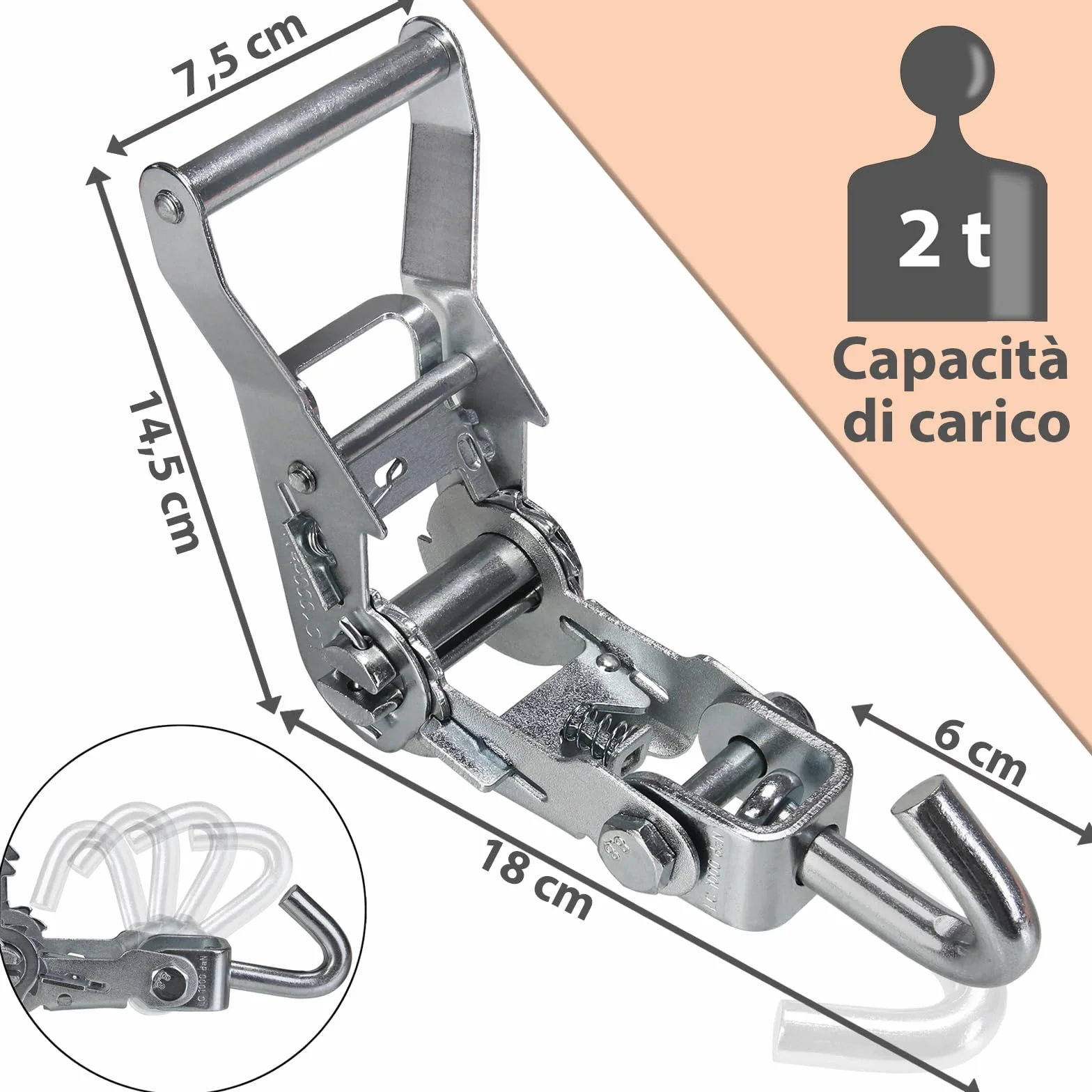 Cinghie di tensione per trasporto auto 2,9 m 50mm DIN EN 12195-2 2000 daN Set di 4