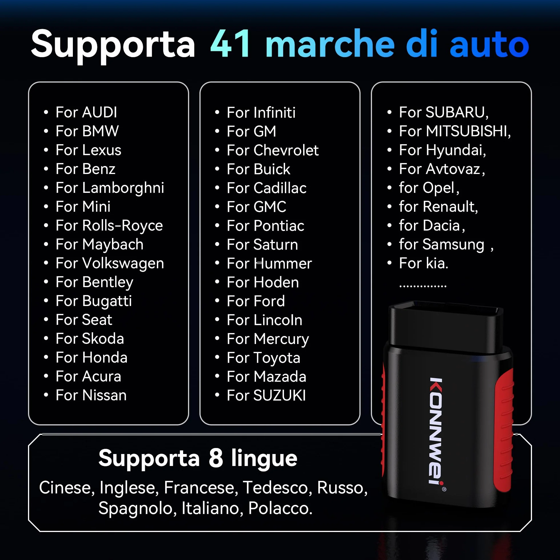 KONNWEI KDIAG OBD2 Scanner Bluetooth, tutti i sistemi diagnostici, 5 reset, lettore di codici auto per iOS e Android, senza abbonamento