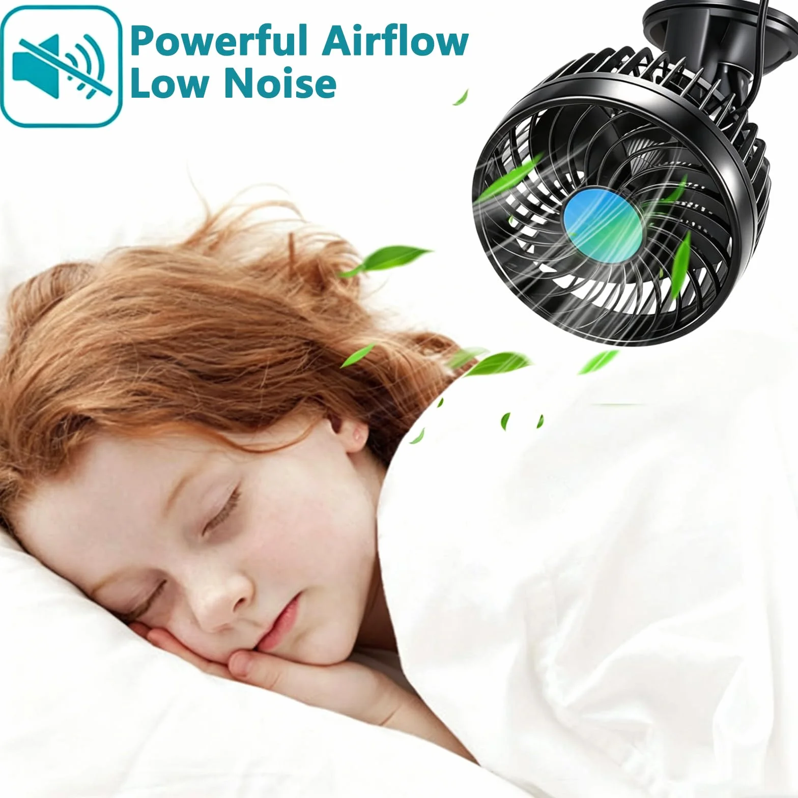 Ventilatore Auto 12V 4.5" Ventola Elettrica Silenziosa Rotazione 360° Regolabile Velocità Continua per Camion Furgoni SUV