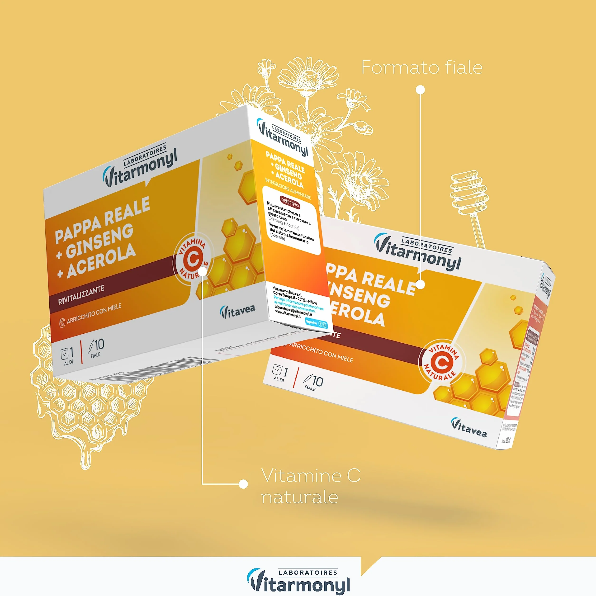 Nectar Royal Pappa Reale Ginseng Acerola Integratore Energia Sistema Immunitario Vitamina C 10 Fiale Vitarmonyl