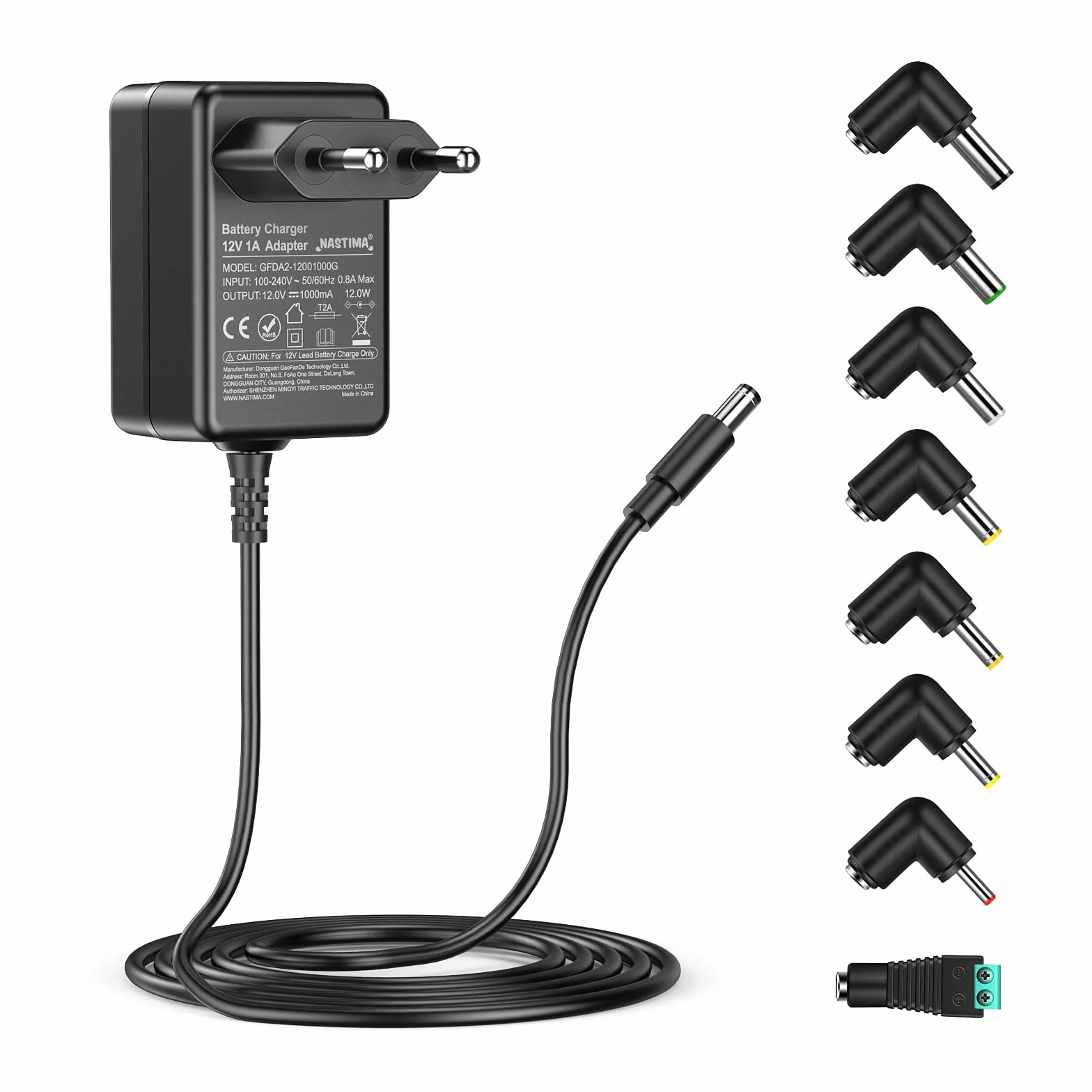 NASTIMA 12V 1A Caricabatterie Universale per Auto Elettriche Bambini con Indicatore Luminoso e 8 Convertitori